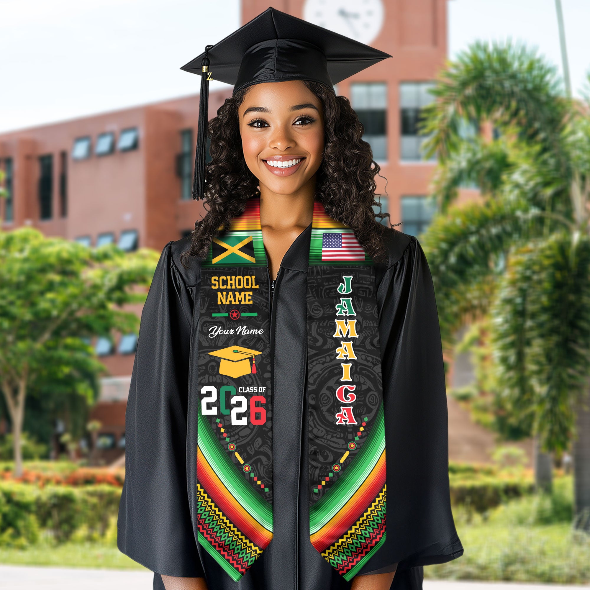 Jamaica Flag Graduation Stole 2026, Jamaican Grad Sash, Custom-Ready Gift Stole 2026