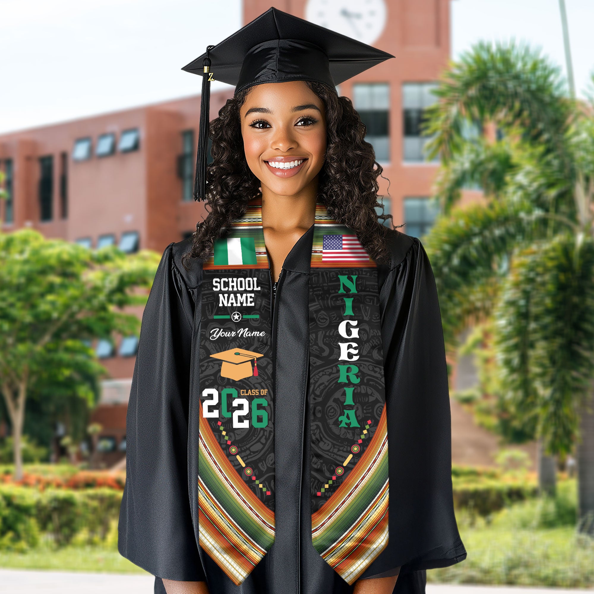 Nigeria Flag Graduation Stole 2026, Nigerian Grad Sash, Custom-Ready Gift Stole 2026