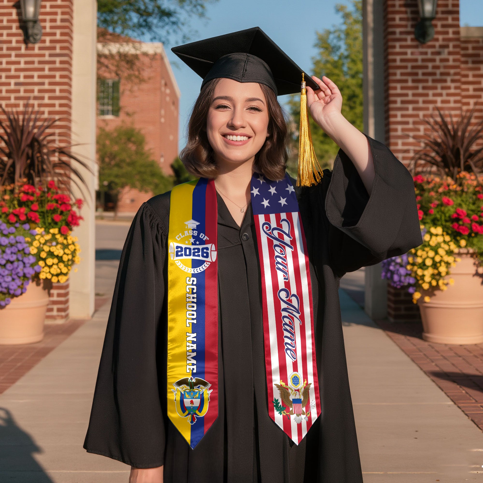 Colombian Graduation Stole 2026, Colombia Flag Sash, Graduation Stole with Custom Accent