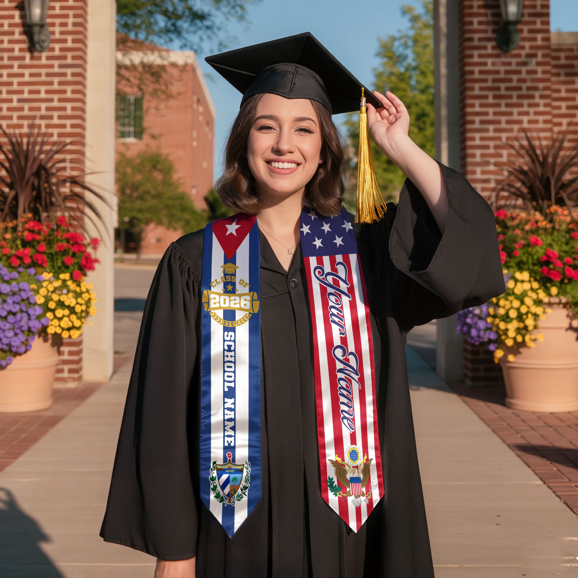 Cuban Graduation Stole 2026, Cuba Flag Sash, Graduation Stole with Custom Accent