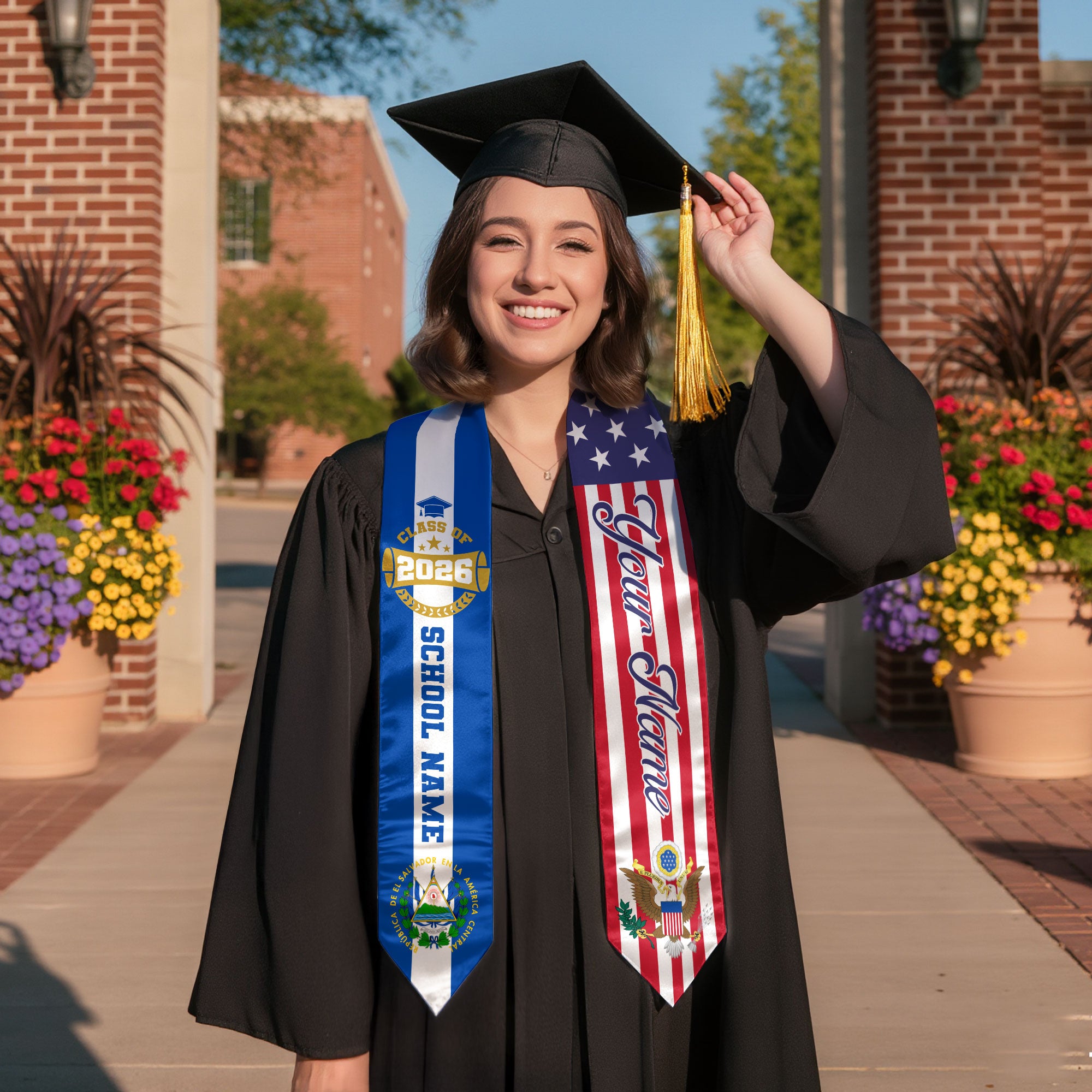 Salvadoran Graduation Stole 2026, El Salvador Flag Sash, Graduation Stole Custom Accent