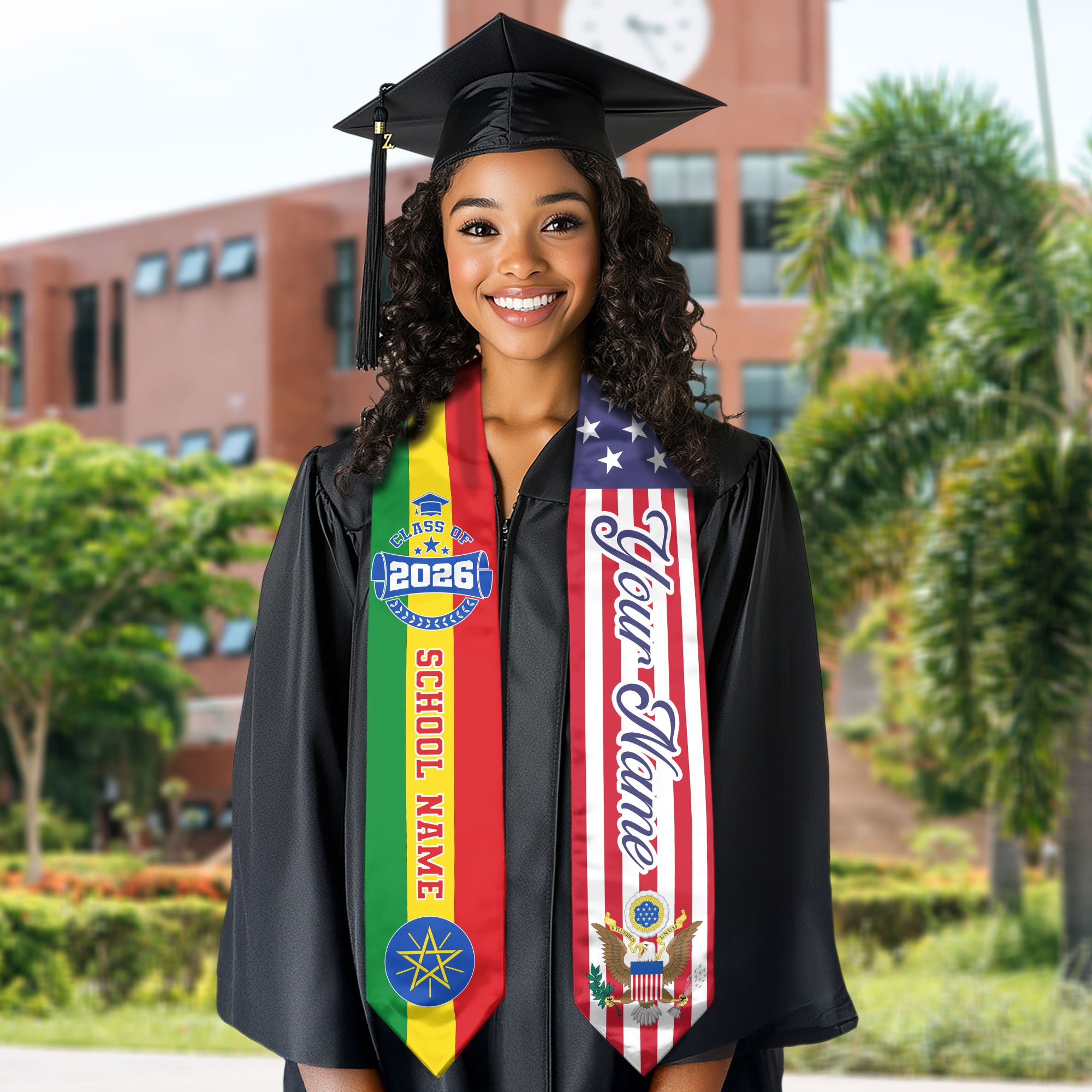 Ethiopian Graduation Stole 2026, Ethiopia Flag Sash, Custom Touch Graduation Stole 2026