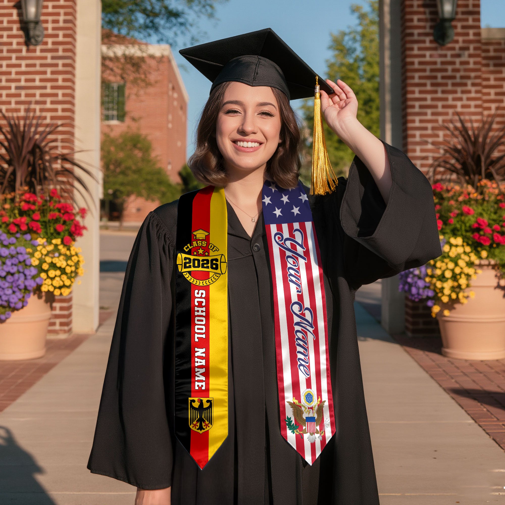 German Graduation Stole 2026, Germany Flag Sash, Custom Touch Graduation Stole 2026