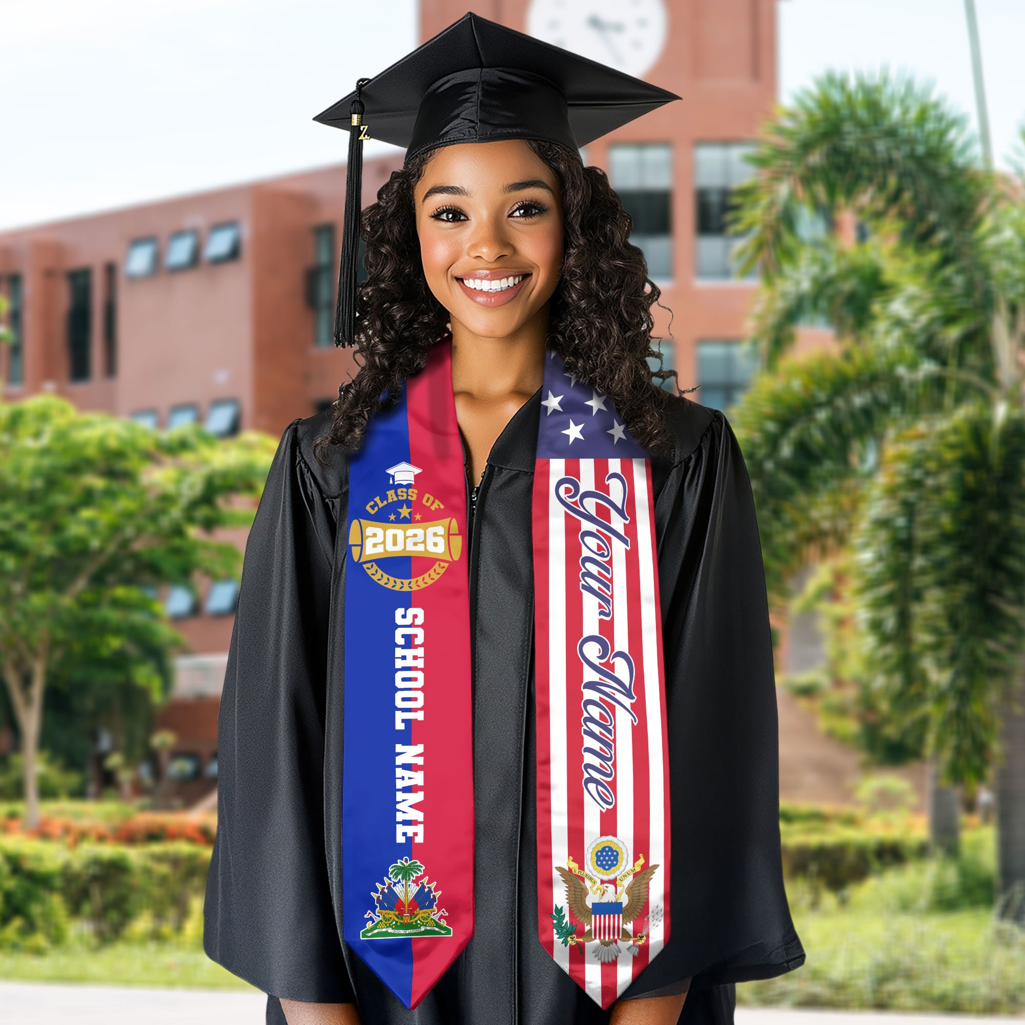 Haitian Flag Graduation Stole 2026, Haiti Sash Stole, Custom-Ready Gift for Graduates