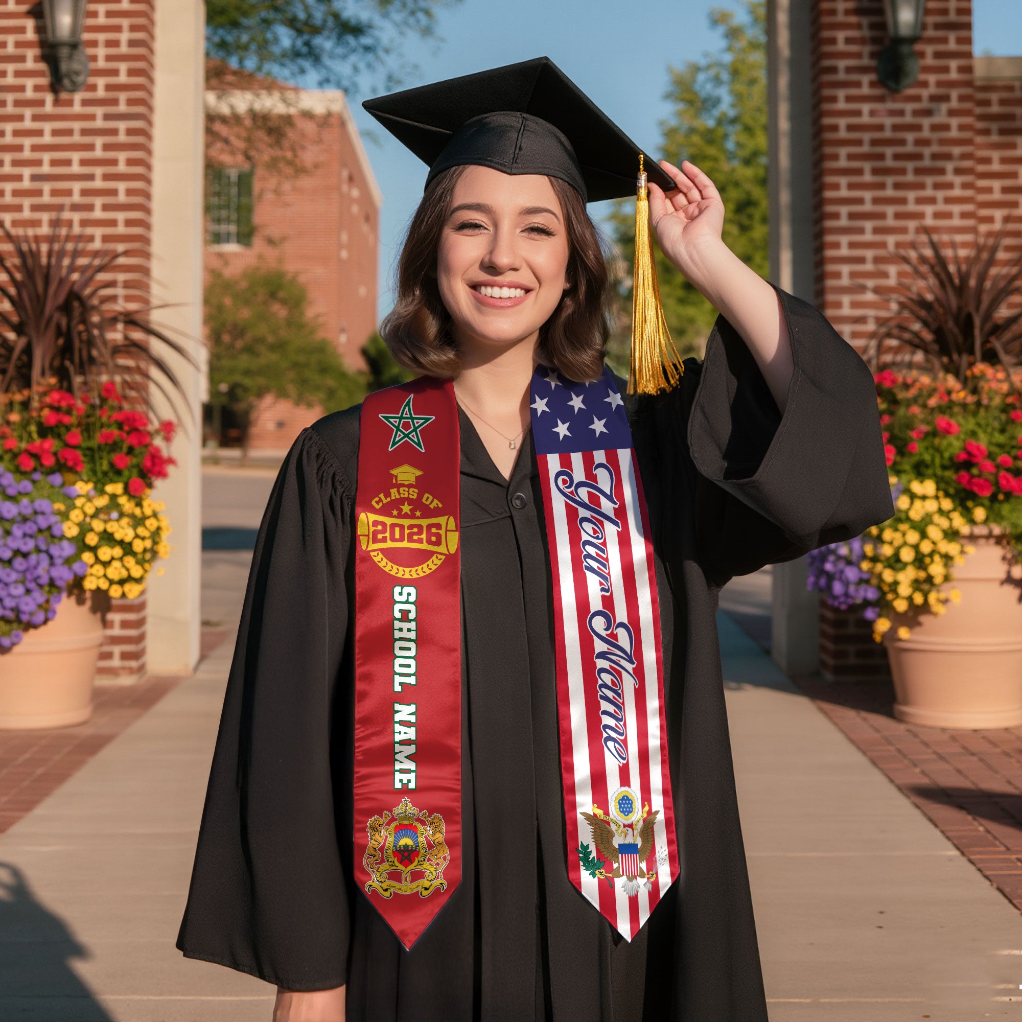Class of 2026 Morocco Graduation Stole, Moroccan Flag Sash, Custom Style Grad Accessory