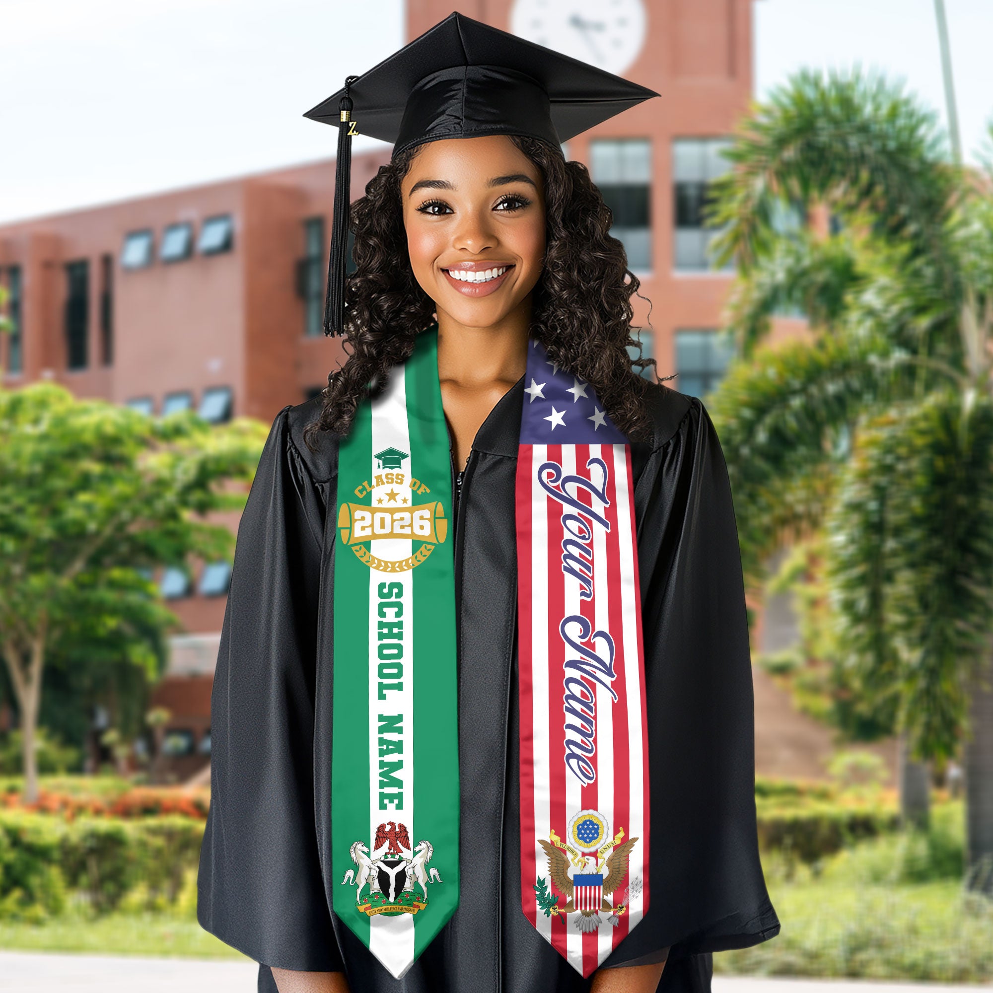 Class of 2026 Nigeria Graduation Stole, Nigerian Flag Sash, Custom Style Grad Accessory