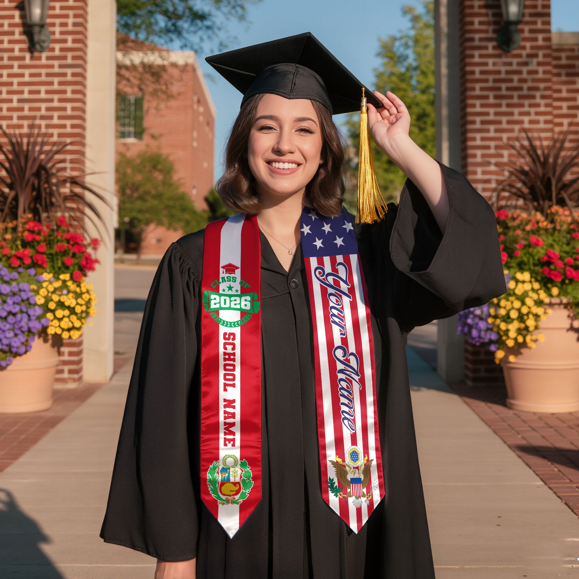 Class of 2026 Peru Graduation Stole, Peruvian Flag Sash, Custom Style Grad Accessory