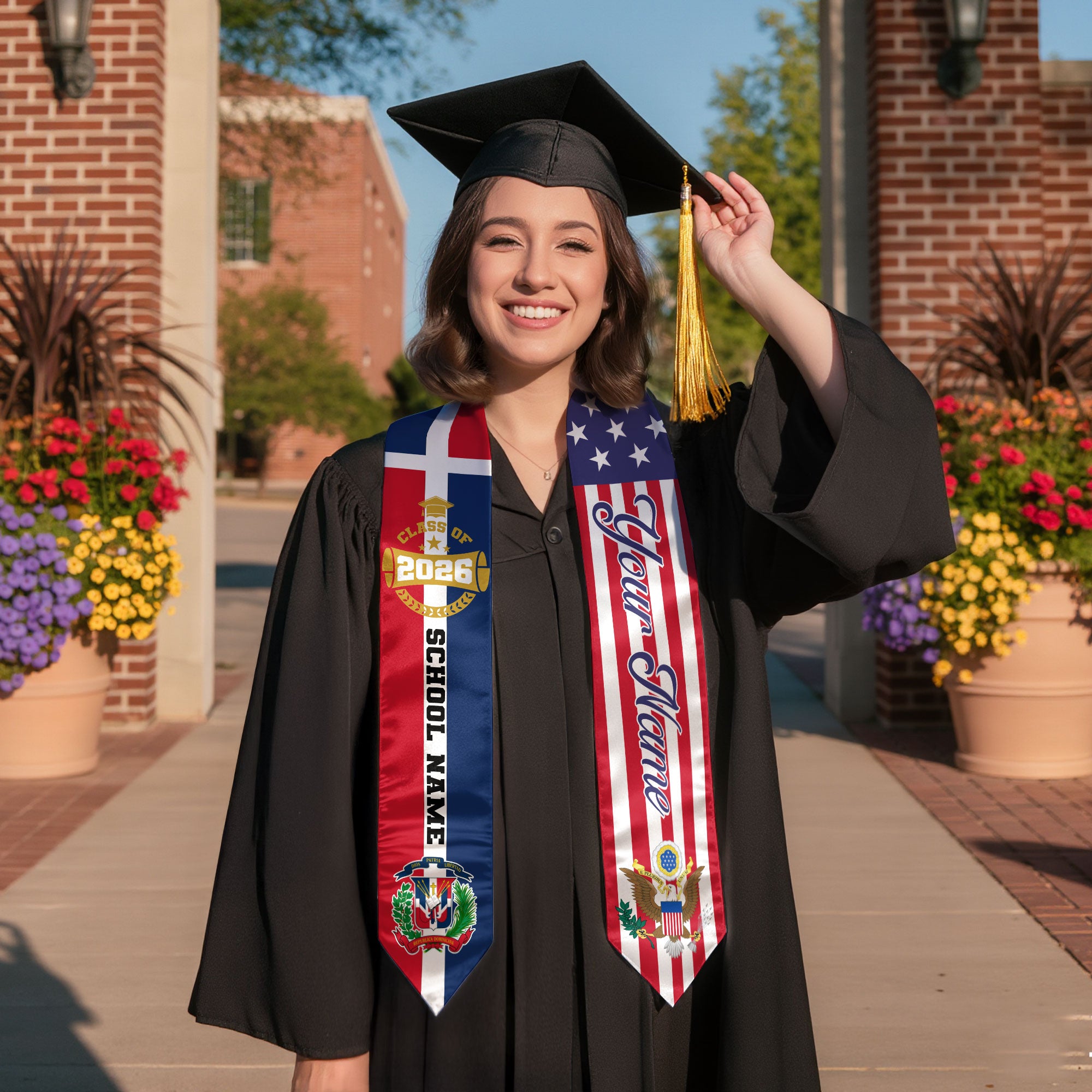 Dominican Republic Graduation Sash 2026, Dominican Republic Flag Stole, Graduation Stole with Custom Accent