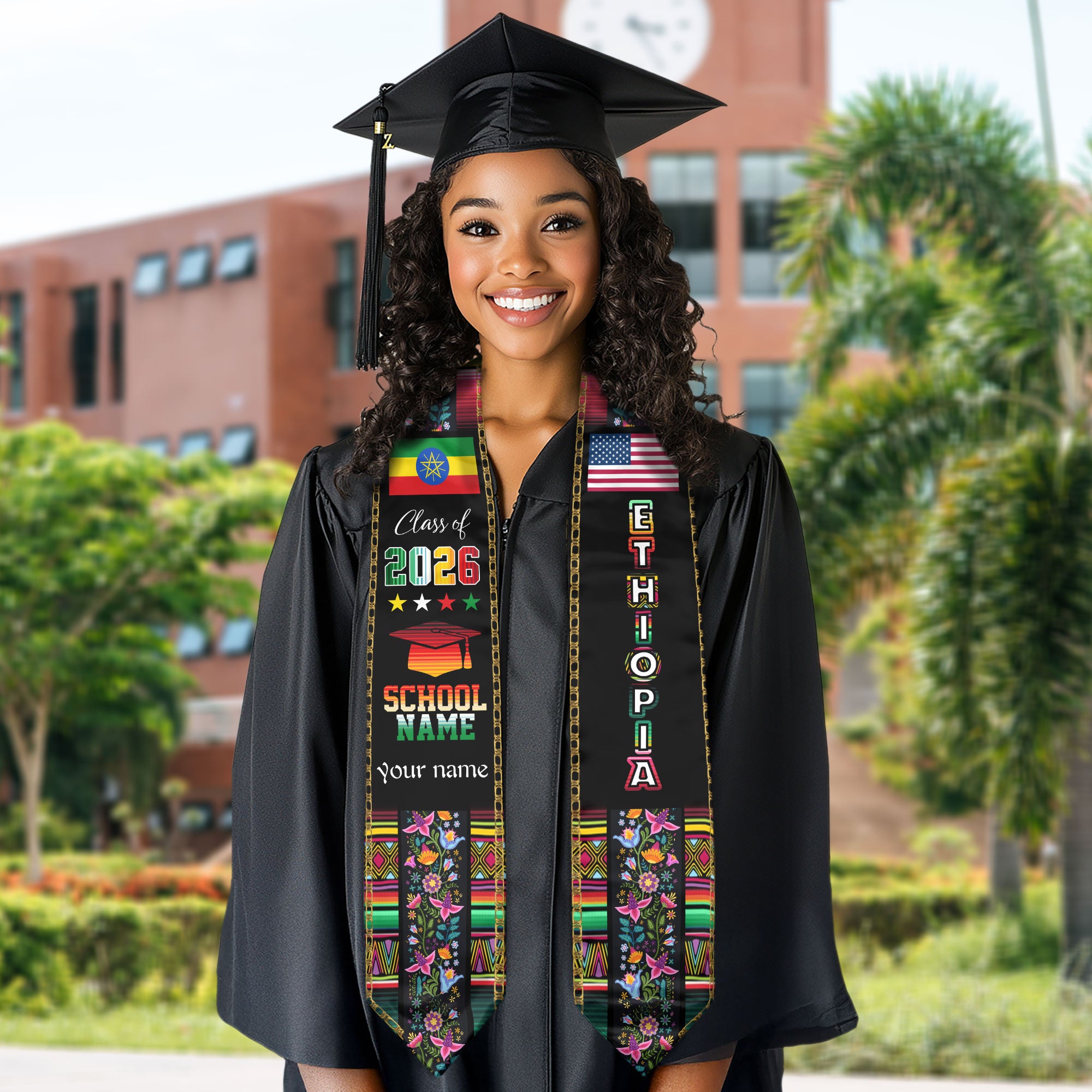Ethiopia Graduation Sash 2026, Ethiopian Flag Graduation Stole, Personalized Finish for Grads