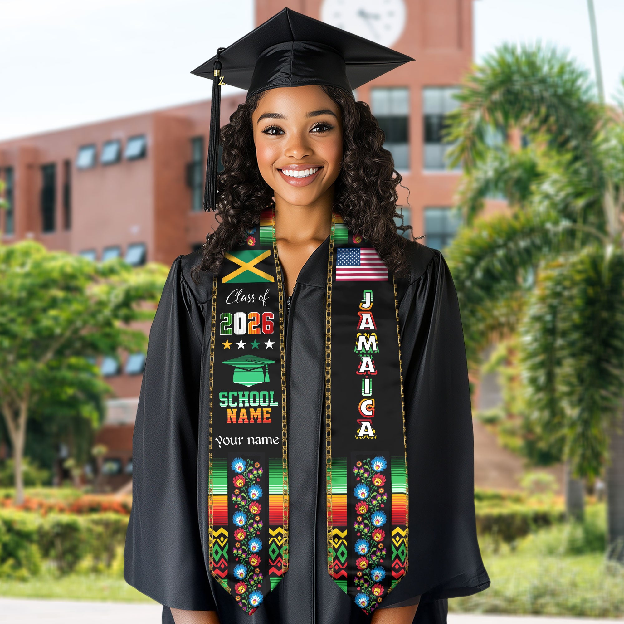 Jamaican Graduation Sash 2026, Jamaica Flag Stole, Graduation Sash with Custom Finish