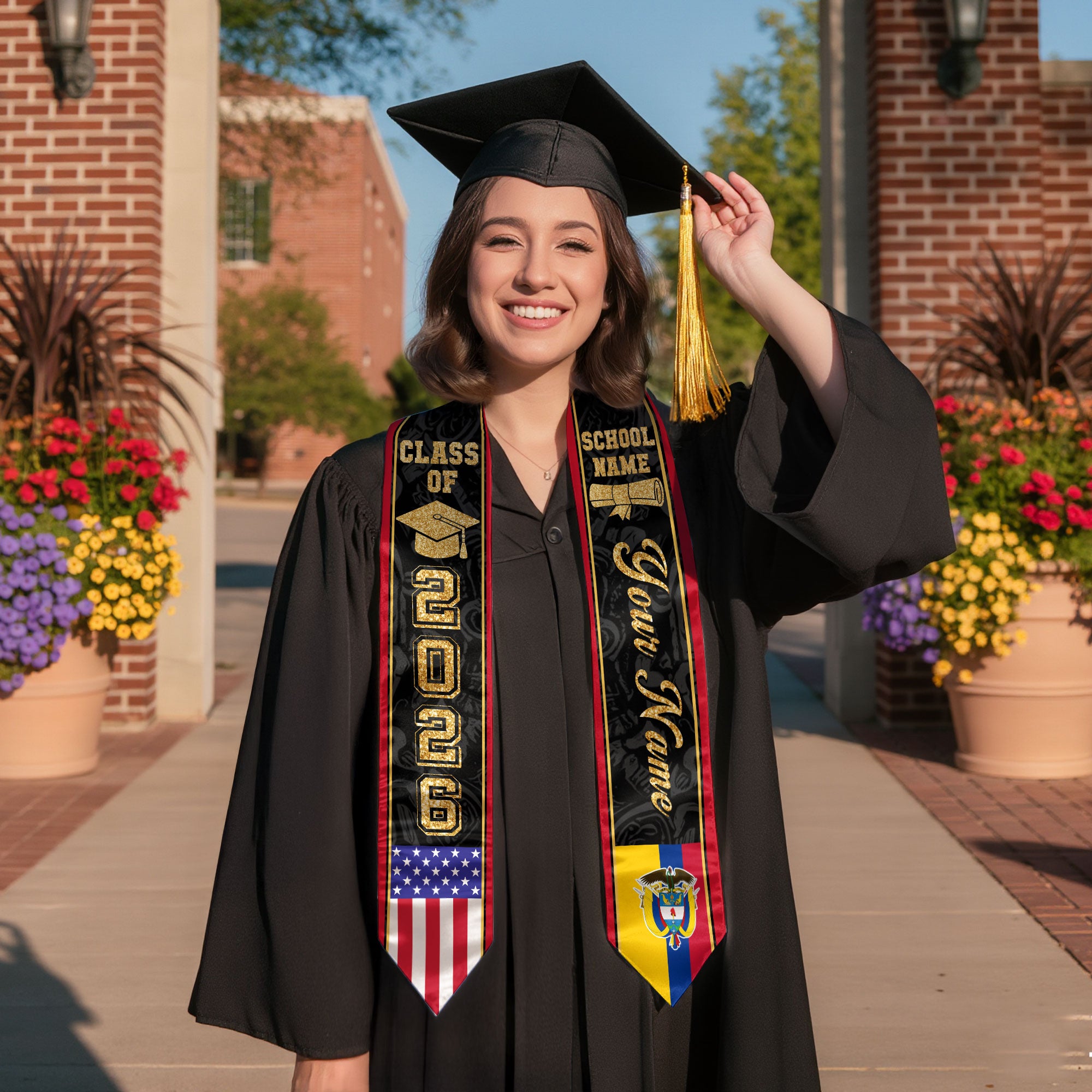 Colombian Flag Graduation Stole 2026, Colombia Graduation Sash, Personalized Finish Stole