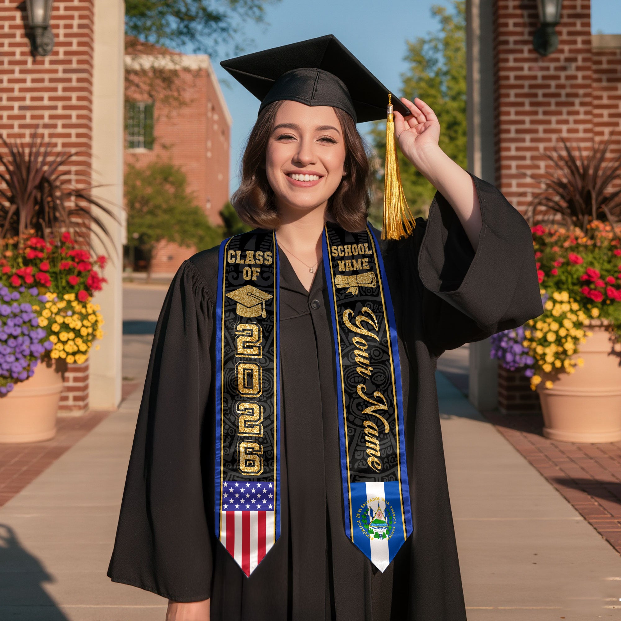 Salvadoran Flag Graduation Stole 2026, El Salvador Graduation Sash, Personal Finish