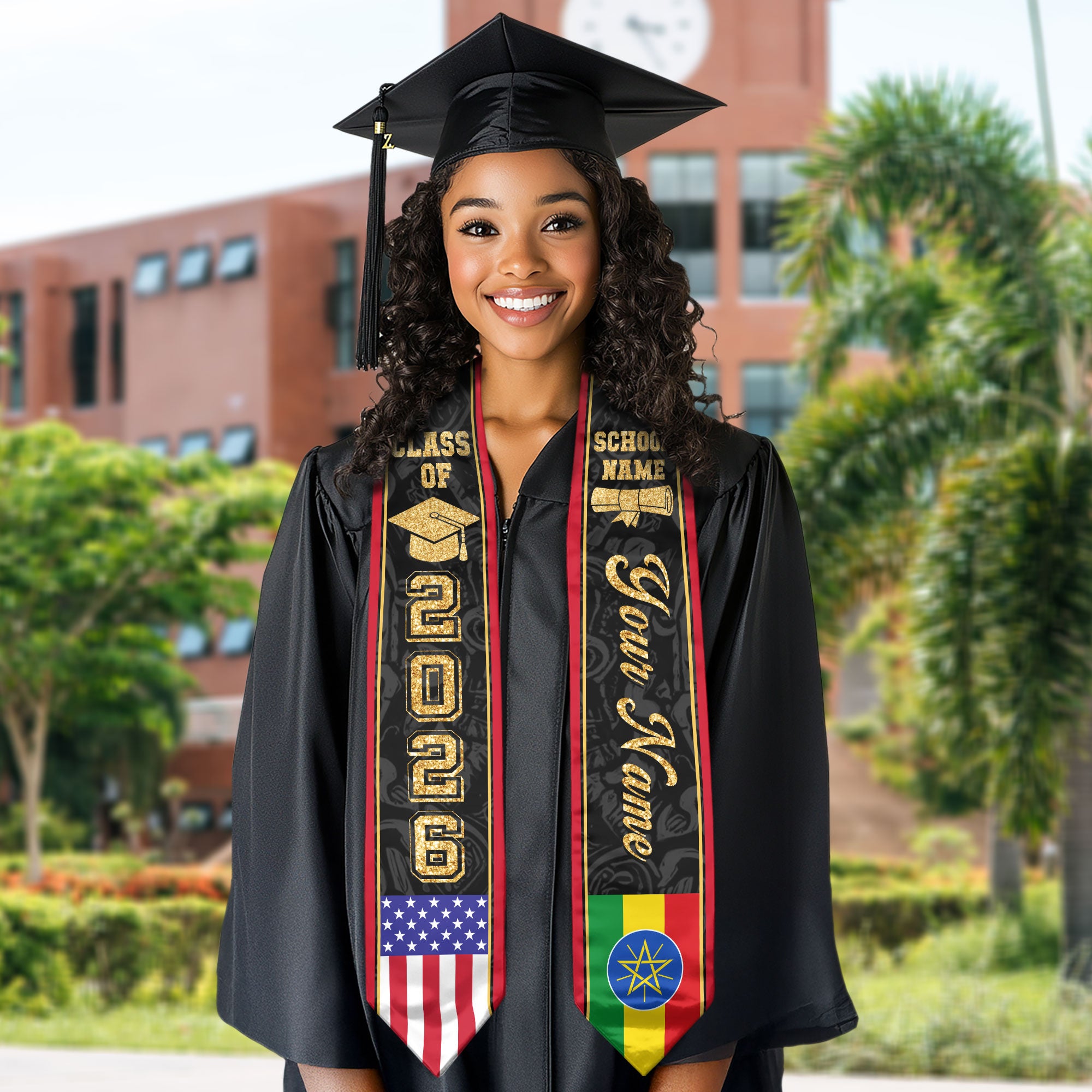 Ethiopian Flag Graduation Stole 2026, Ethiopia Stole Sash, Custom Accent for Graduates