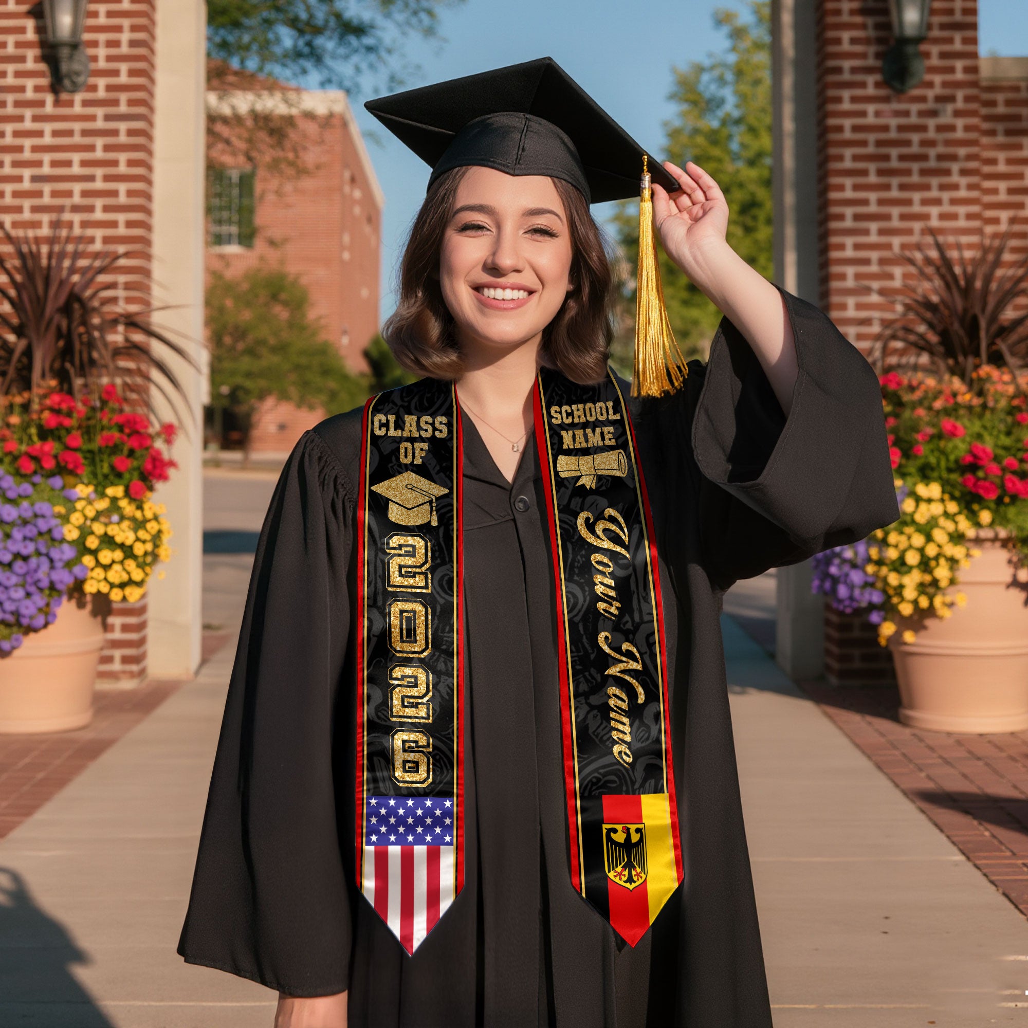 German Flag Graduation Stole 2026, Germany Stole Sash, Custom Accent for Graduates
