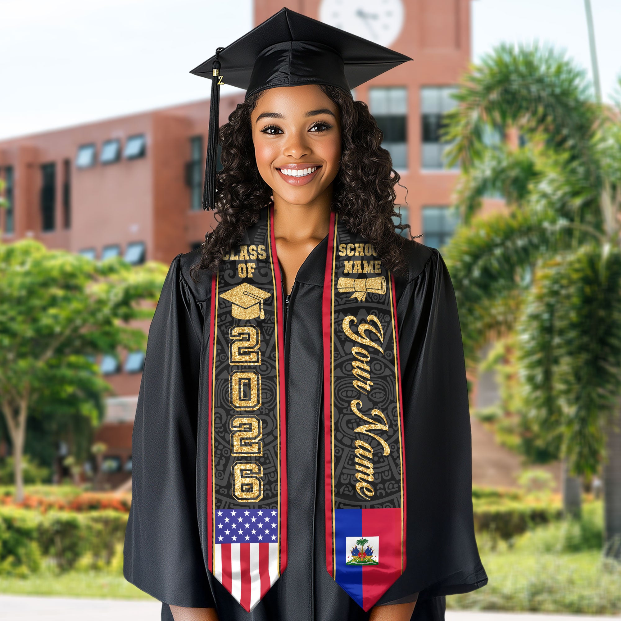 Haiti Graduation Stole 2026, Haitian Flag Sash Stole, Custom Choice Graduation Sash