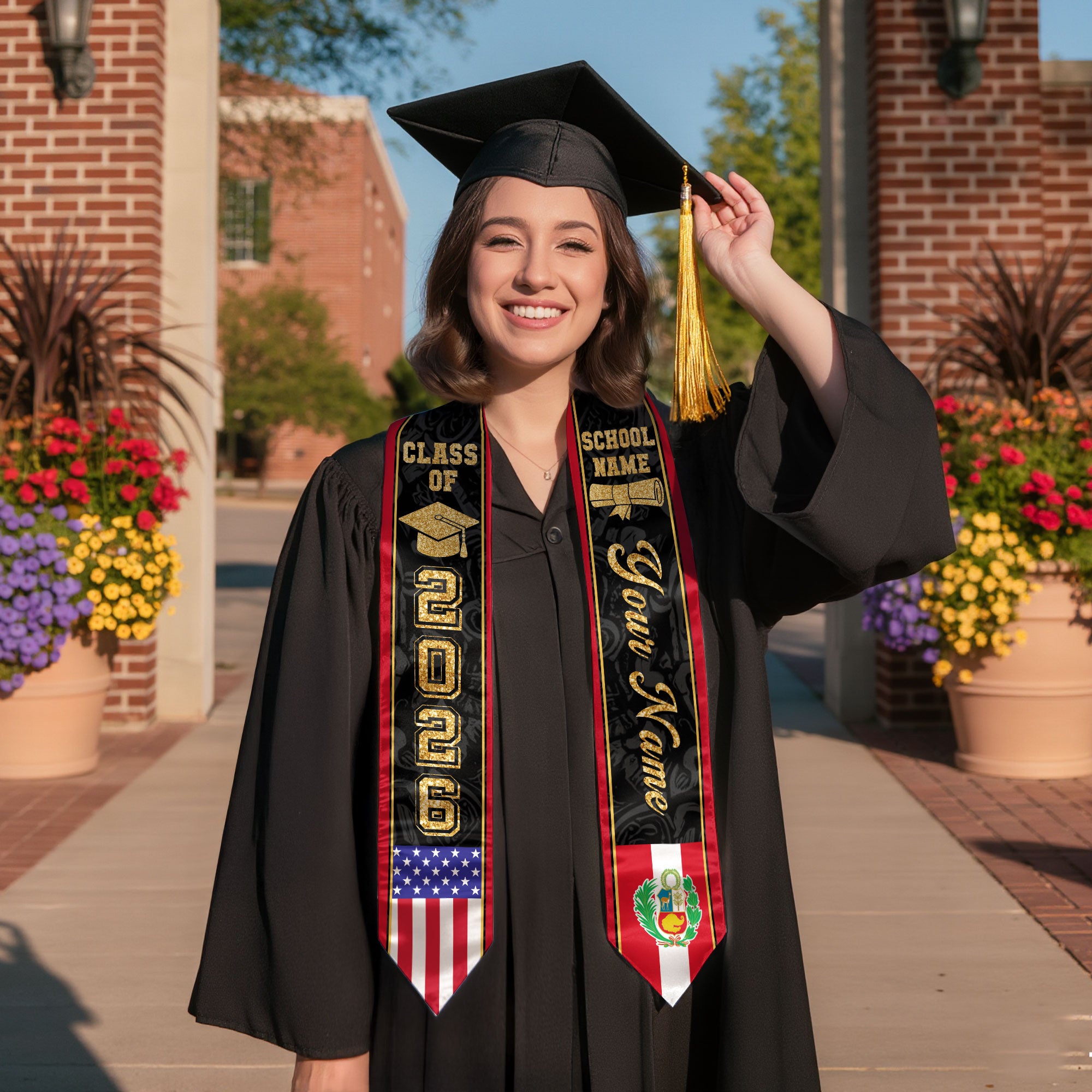 Peru Graduation Stole 2026, Peruvian Flag Stole Sash, Tailored Detail for 2026