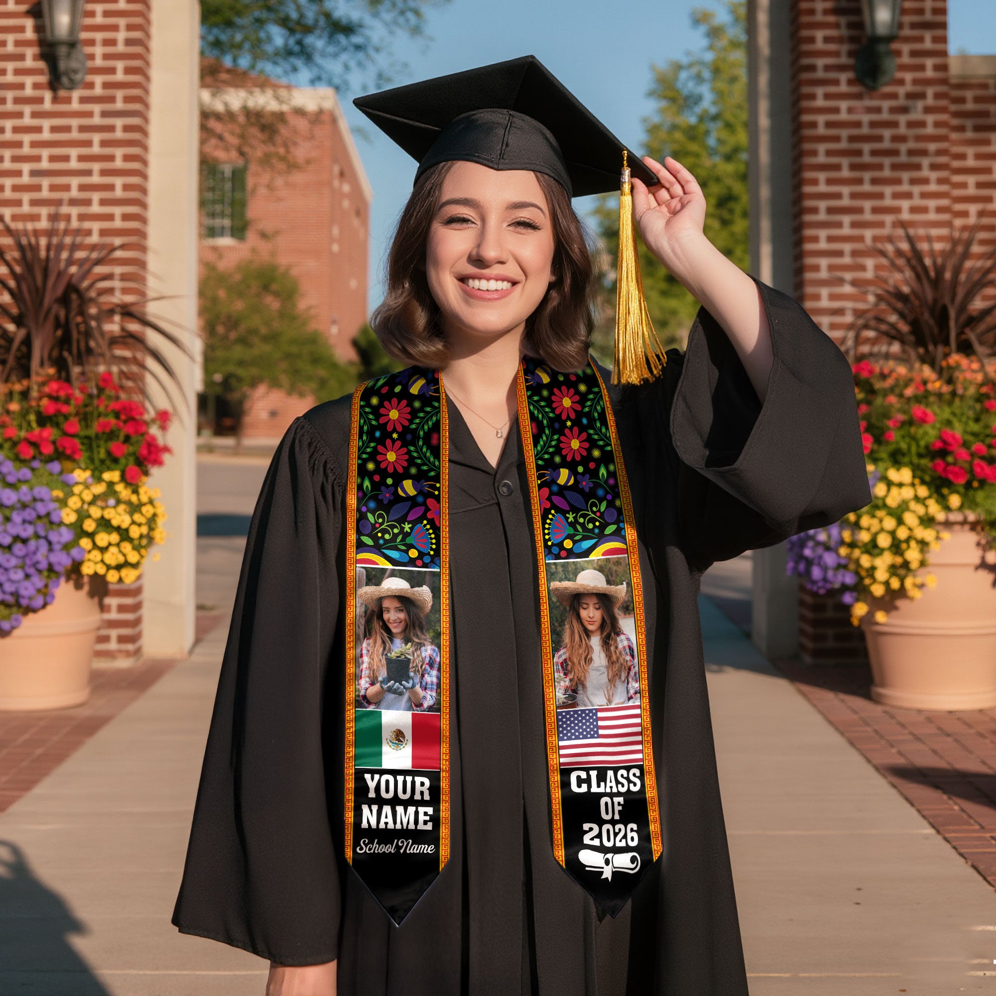 Mexico Flag Graduation Sash 2026, Mexican Graduation Stole, Add Your Details Option