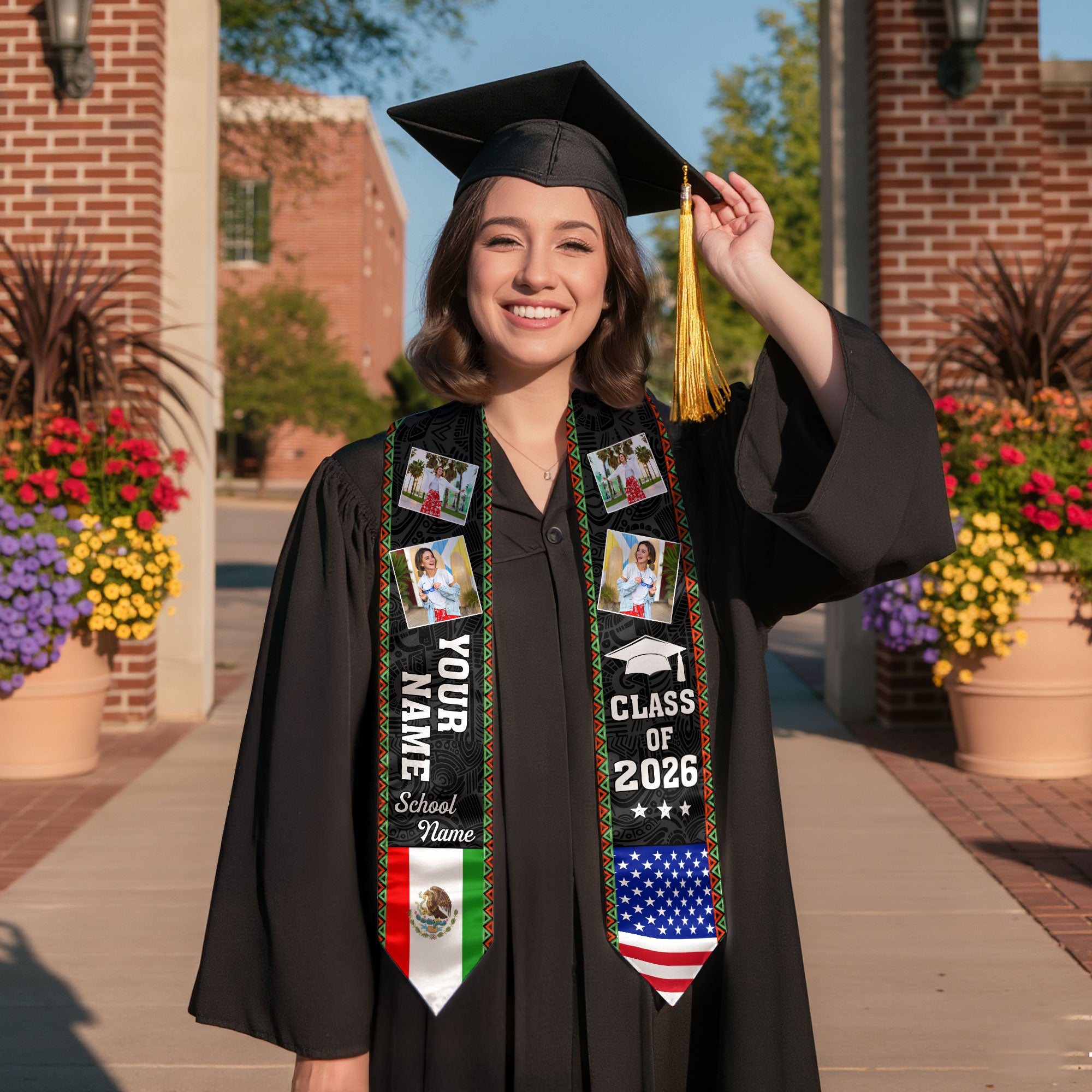 Mexican Flag Graduation Stole 2026, Mexico Sash for Graduation, Name & Year Option