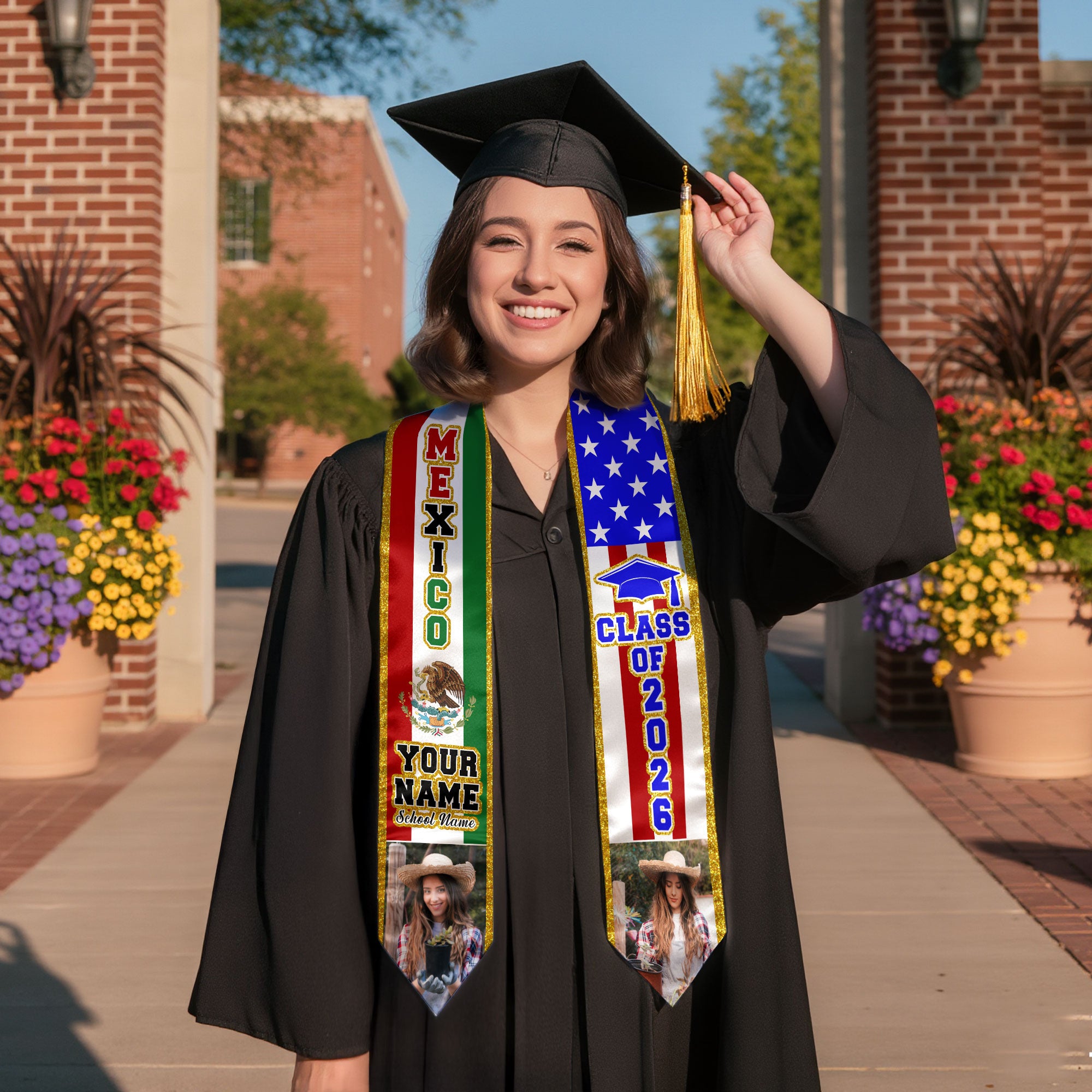 2026 Mexican Flag Stole for Graduation, Mexico Graduation Sash, Personal Detail Option