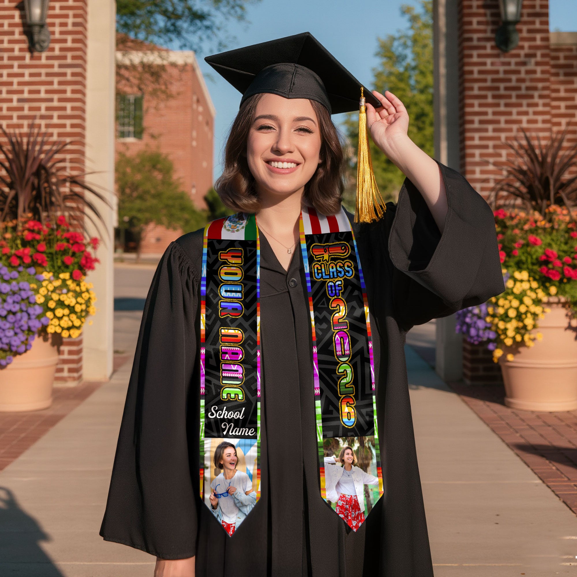 Mexico Graduation Sash 2026, Mexican Flag Stole, Optional Name Detail for Proud Grads