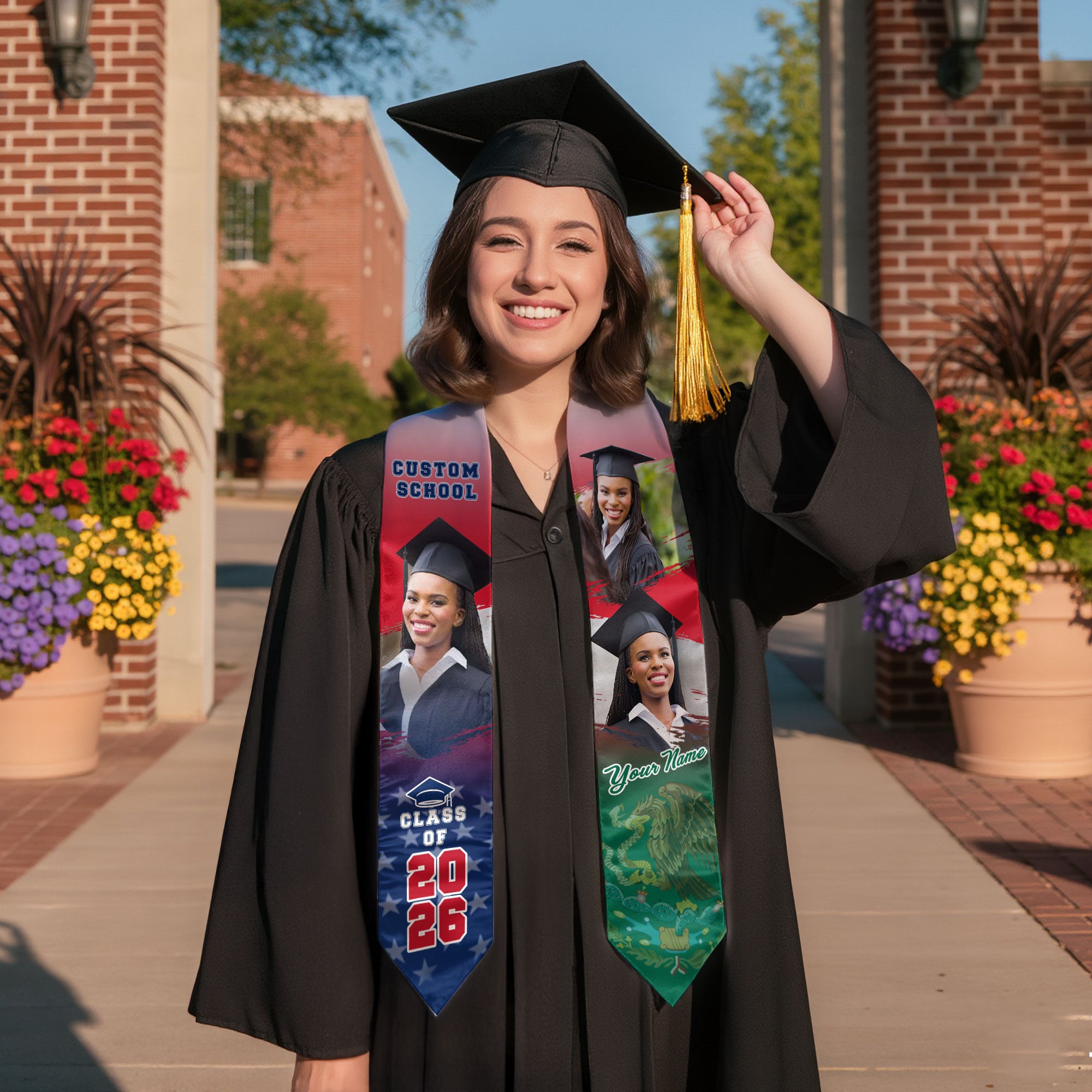 Mexico Graduation Stole 2026, Mexican American Flag Graduation Sash, Stole Mexico