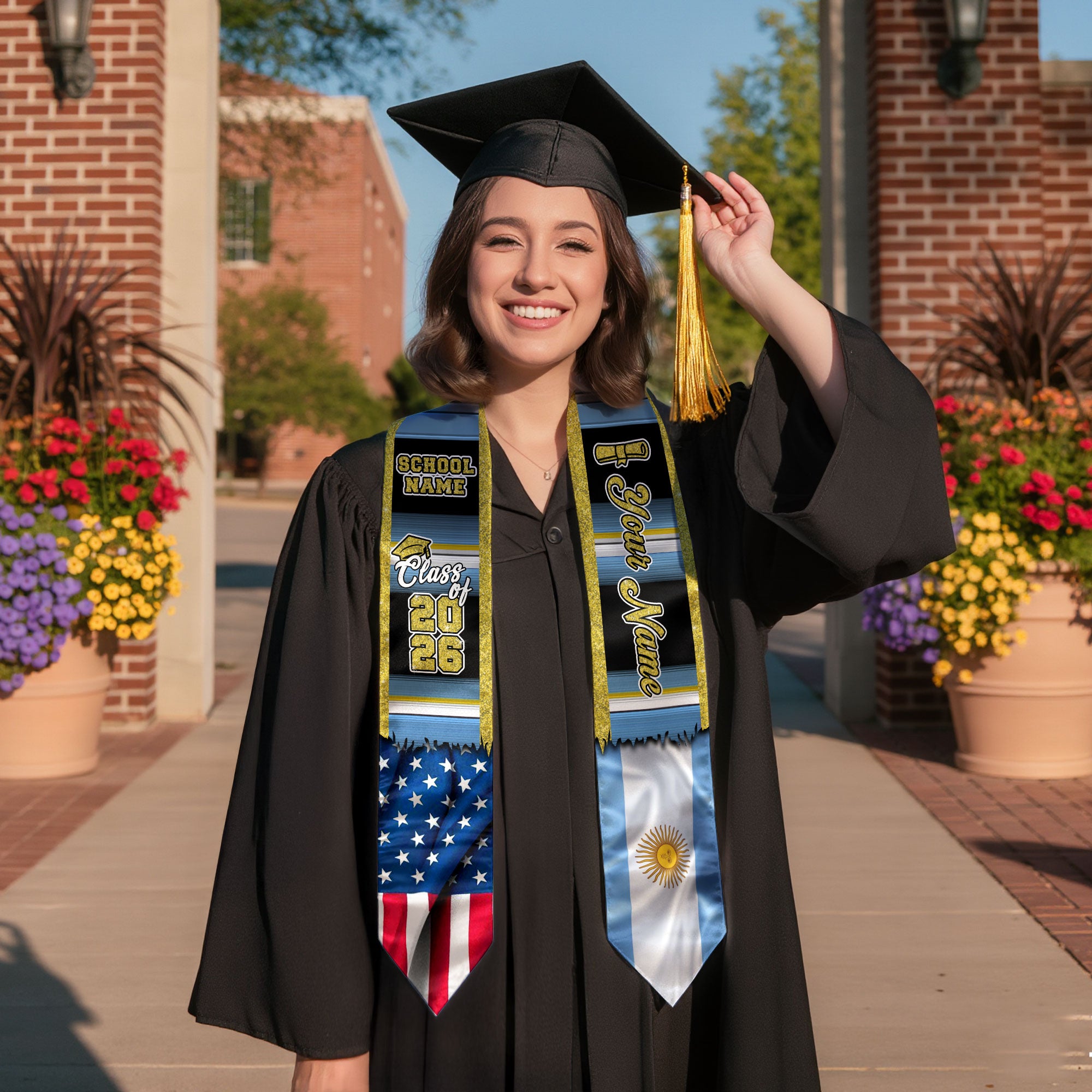 Customized Argentina Graduation Stole with Flag Inspired Design, Graduation Sash Celebrating Class of 2026
