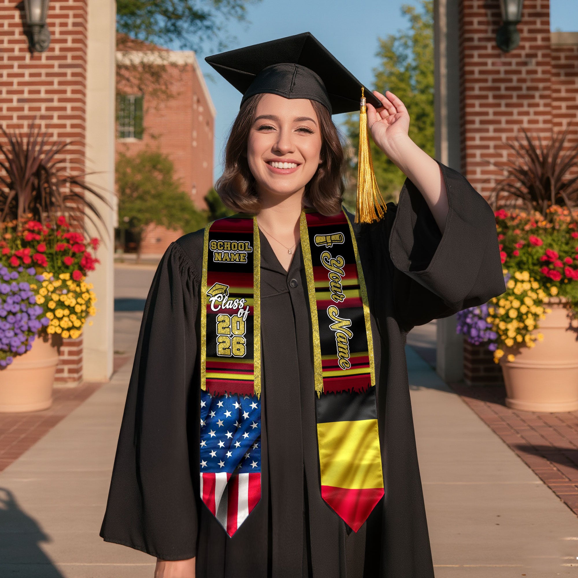 Customized Belgium Graduation Stole with Belgian Flag Style Accents, Graduation Sash Class of 2026