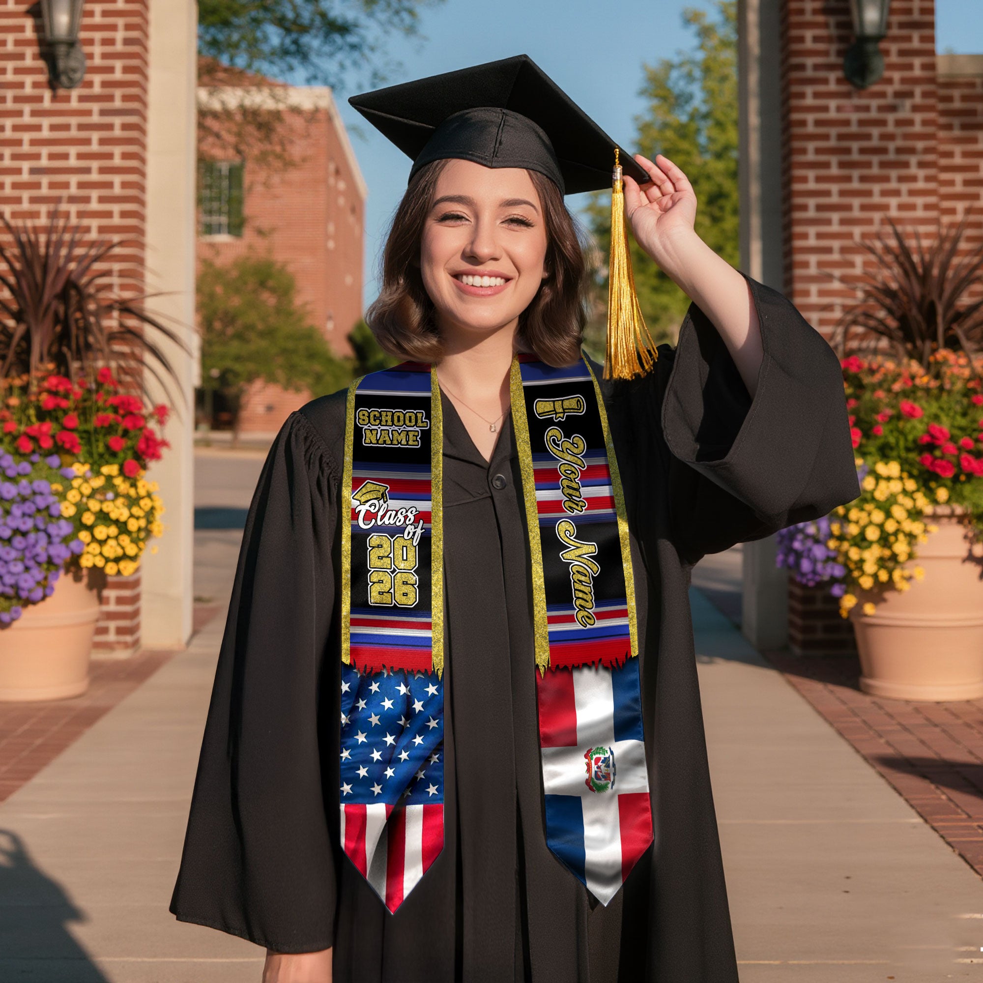 Customized Dominican Republic Graduation Stole Featuring Flag Heritage Design, Graduation Sash Class of 2026