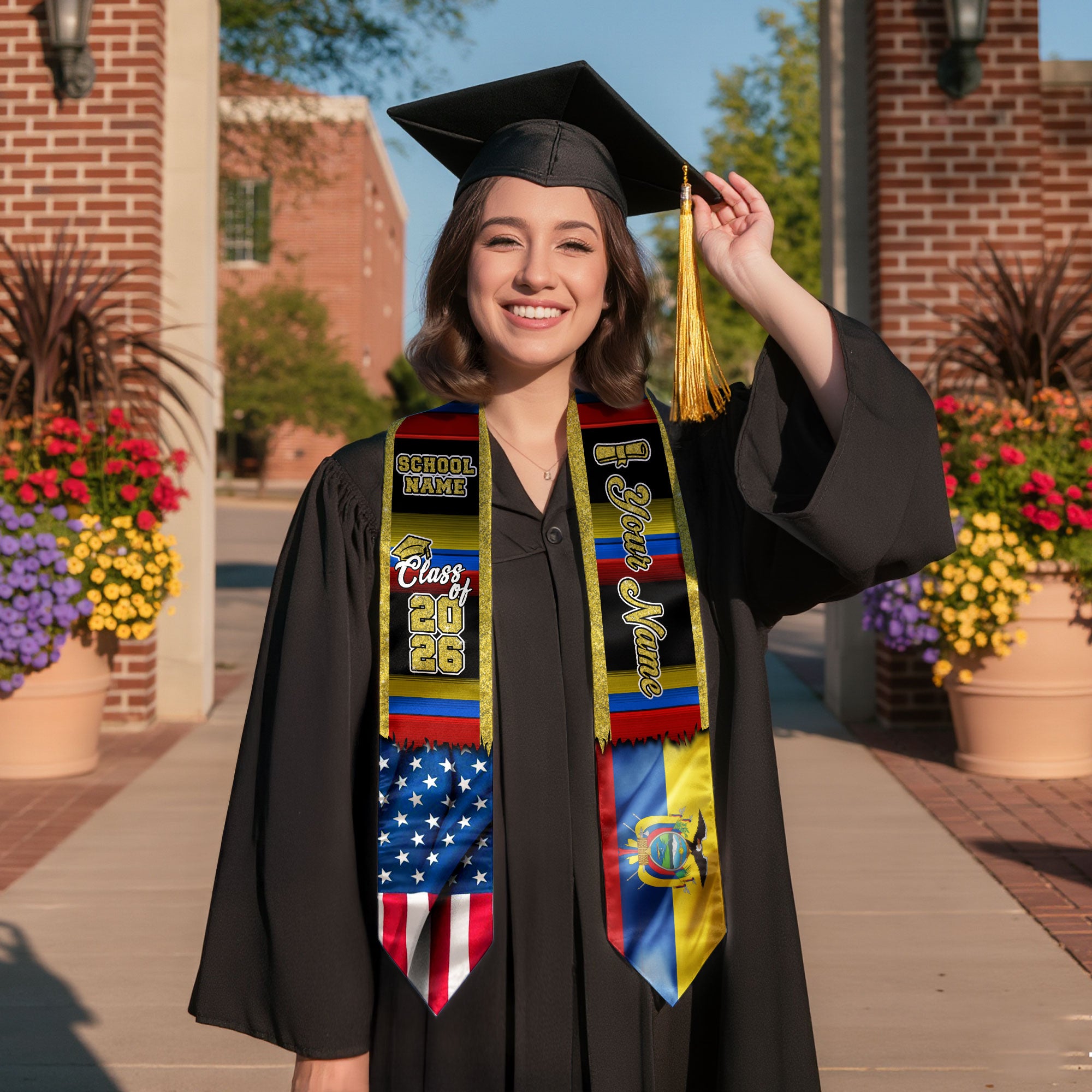 Customized Ecuador Graduation Stole Showcasing Ecuadorian Flag Colors, Graduation Sash Class of 2026