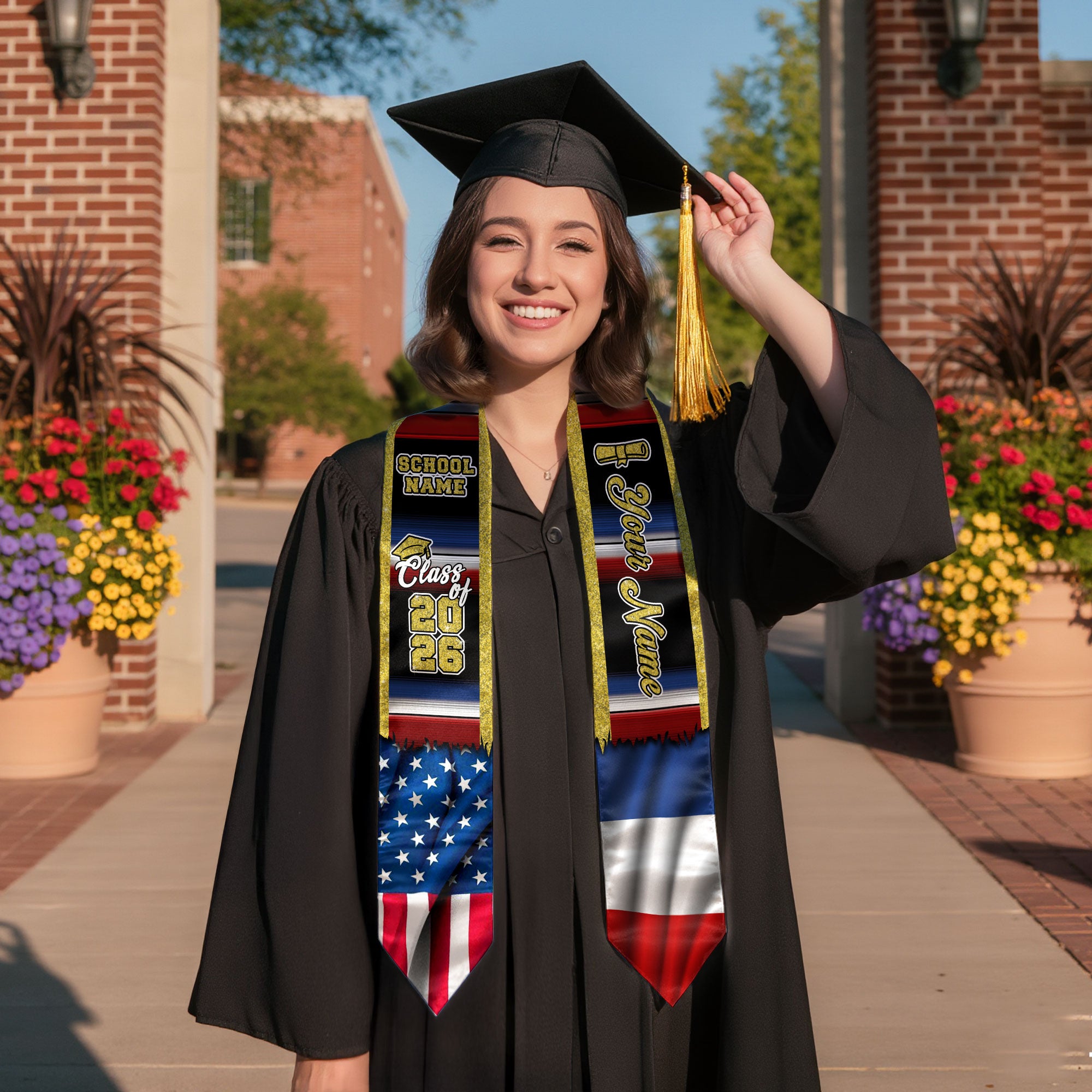 Customized France Graduation Stole with French Flag Inspired Accents, Graduation Sash for Class of 2026