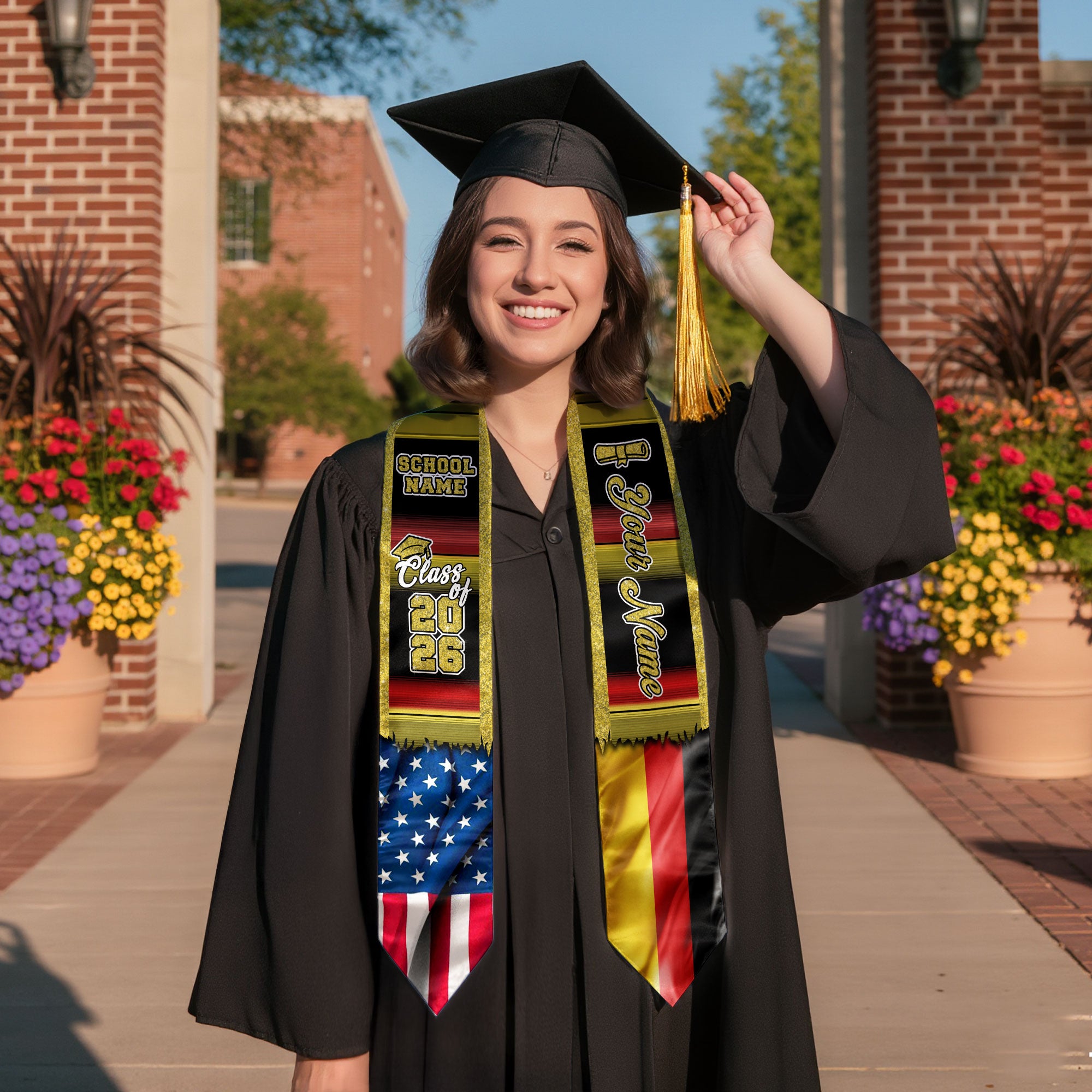 Customized Germany Graduation Stole Highlighting German Flag Design, Graduation Sash Class of 2026