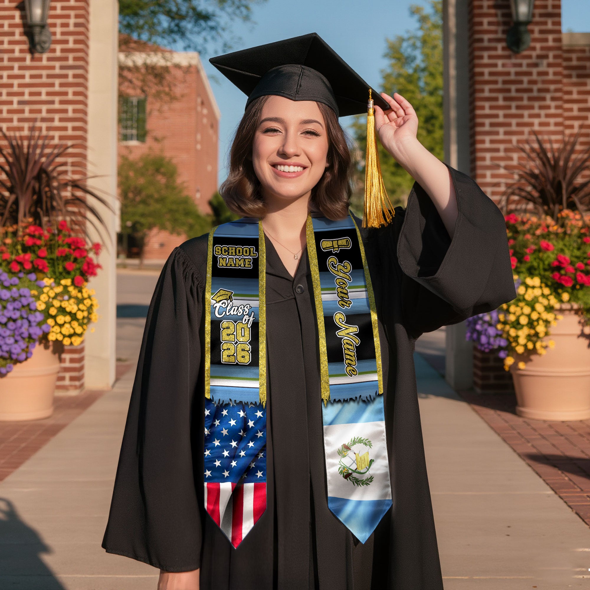Customized Guatemala Graduation Stole with Guatemalan Flag Style Design, Graduation Sash Class of 2026