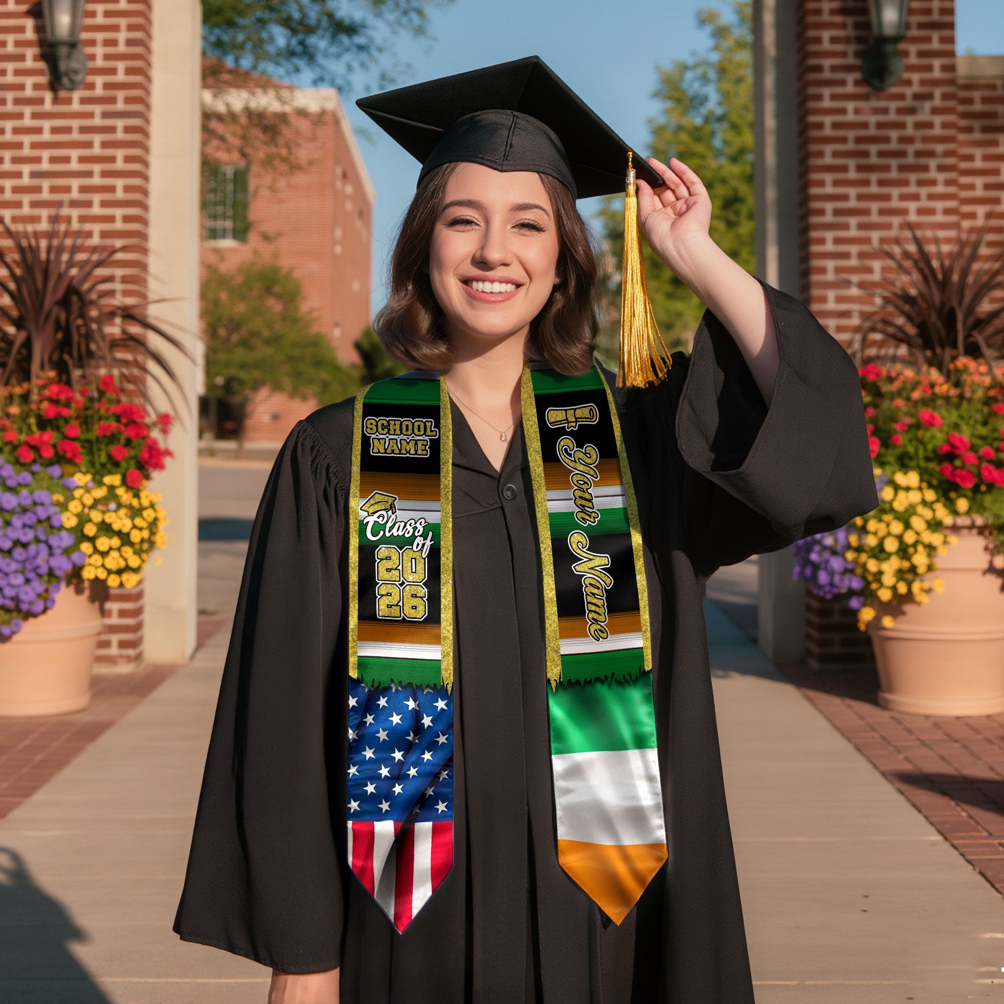 Customized Ireland Graduation Stole with Irish Flag Design Elements, Graduation Sash Class of 2026