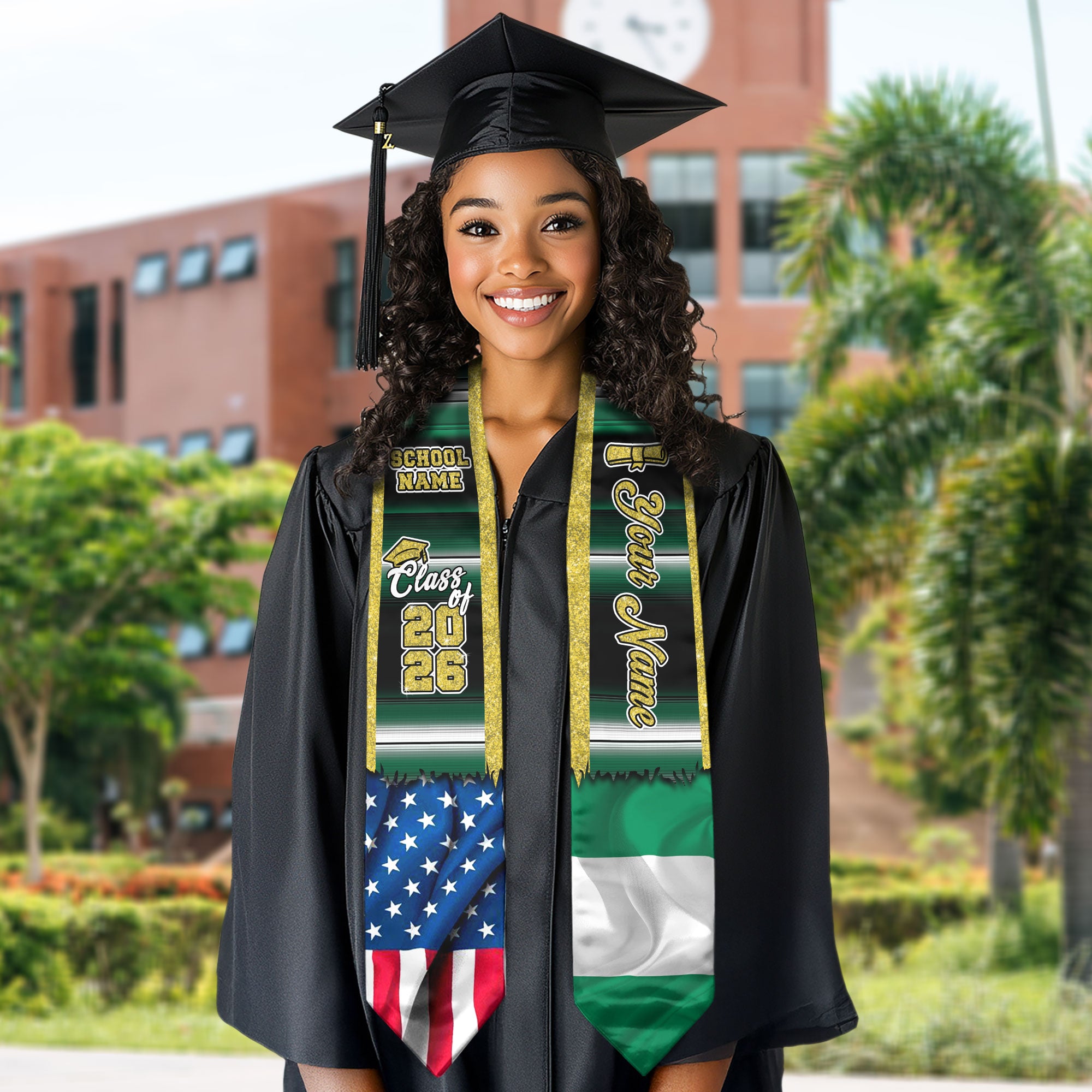 Customized Nigeria Graduation Stole Featuring Nigerian Flag Heritage Style, Graduation Sash for 2026