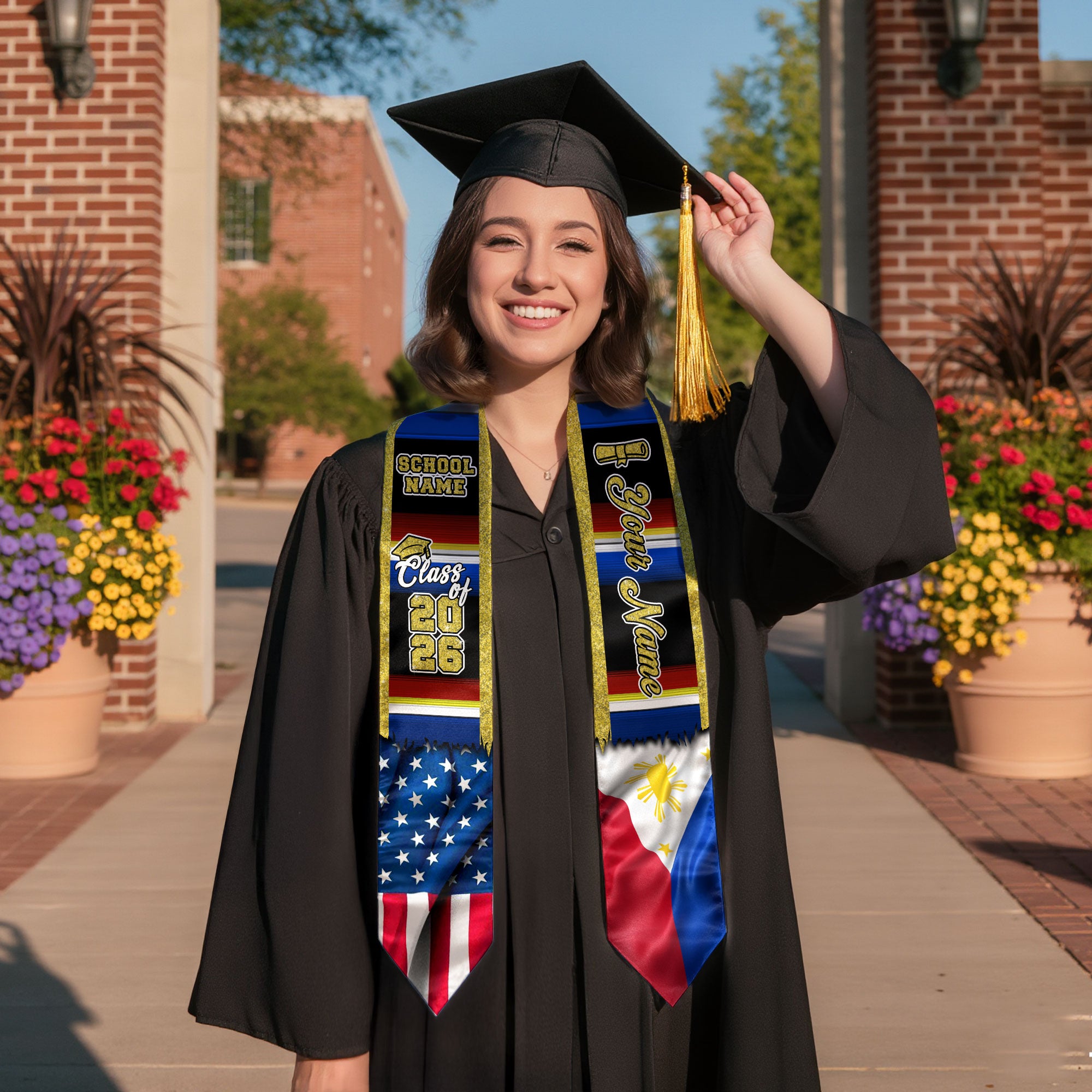 Customized Philippines Graduation Stole with Filipino Flag Inspired Style, Graduation Sash for Class of 2026