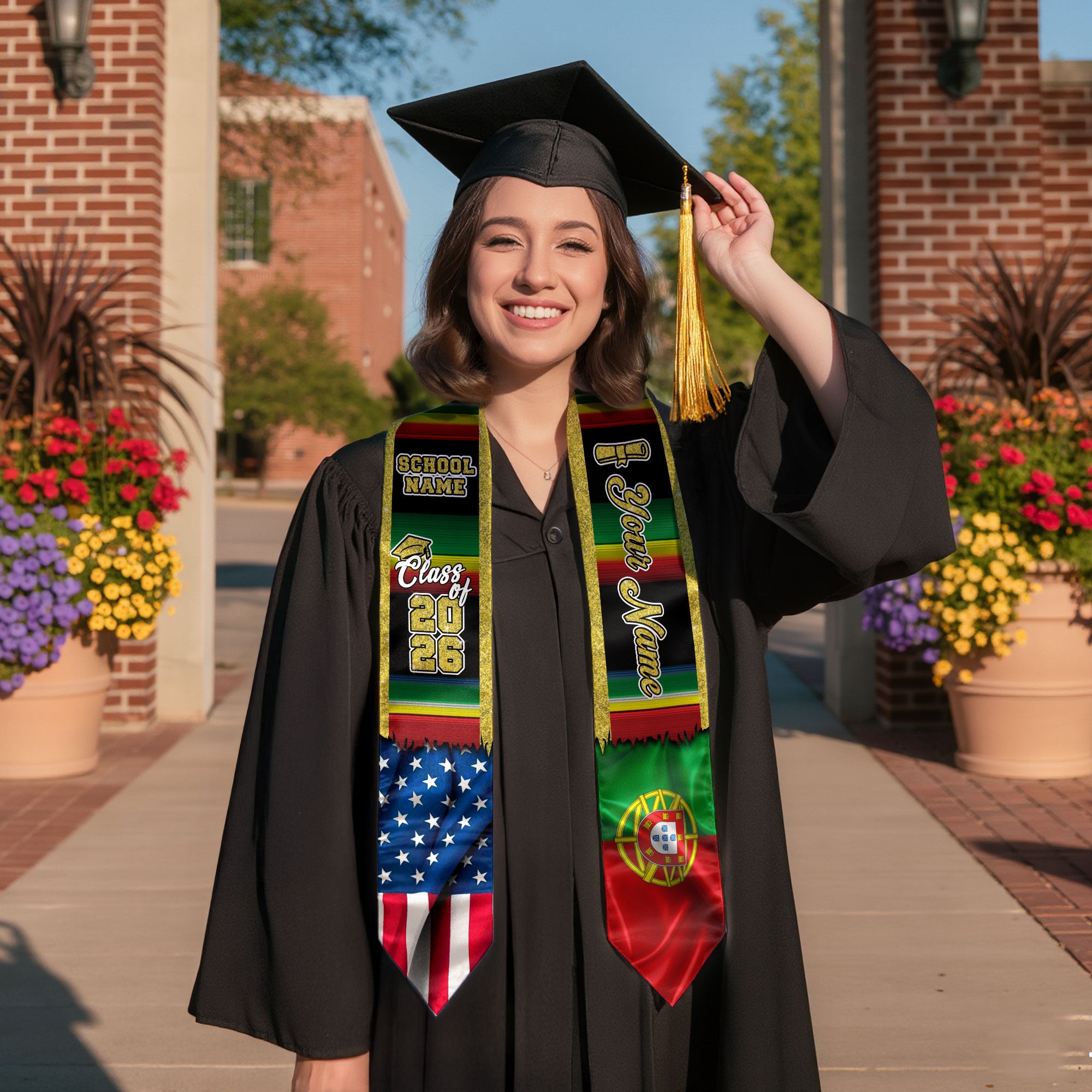 Customized Portugal Graduation Stole Showcasing Portuguese Flag Design, Graduation Sash Class of 2026
