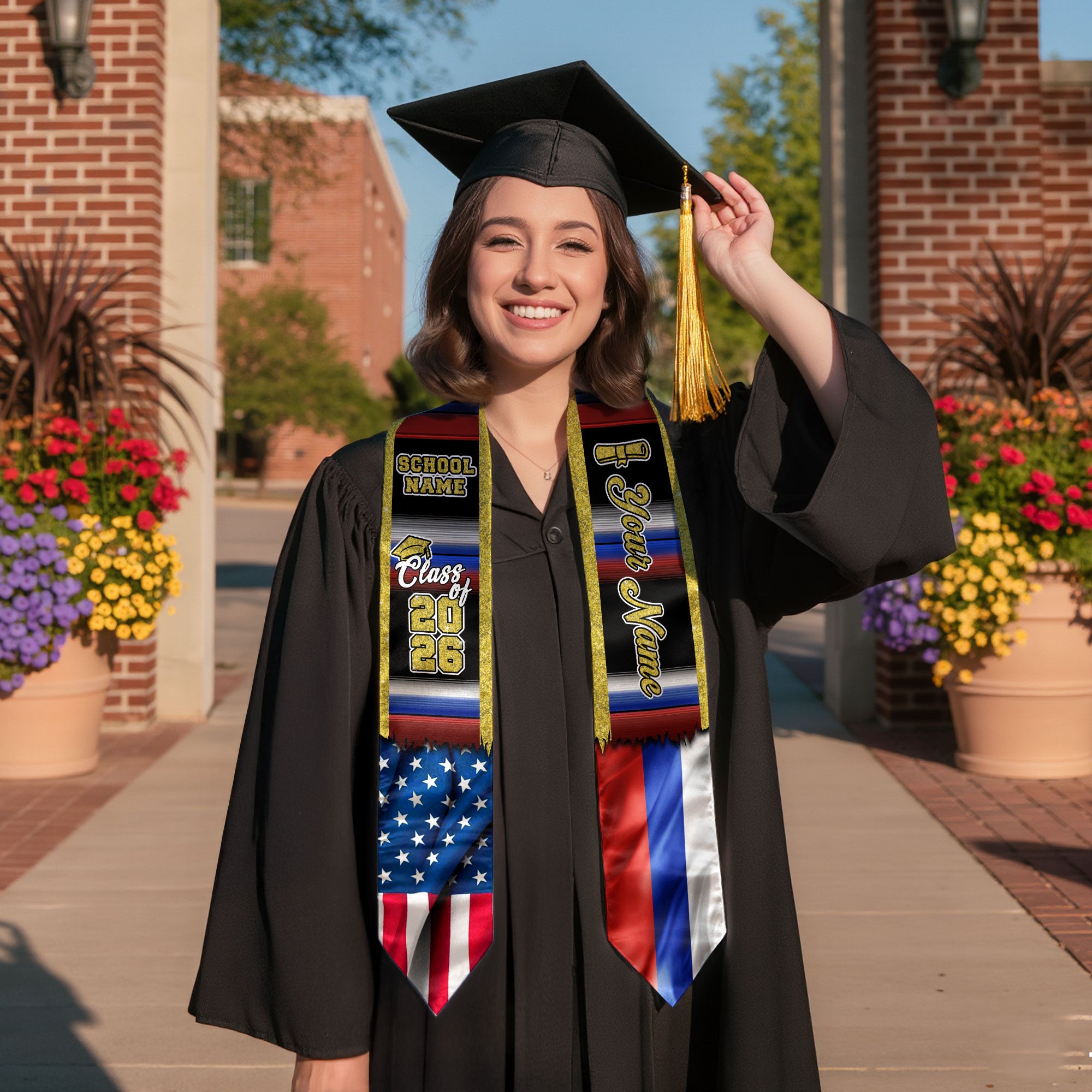 Customized Russia Graduation Stole with Russian Flag Inspired Accents, Graduation Sash for Class of 2026