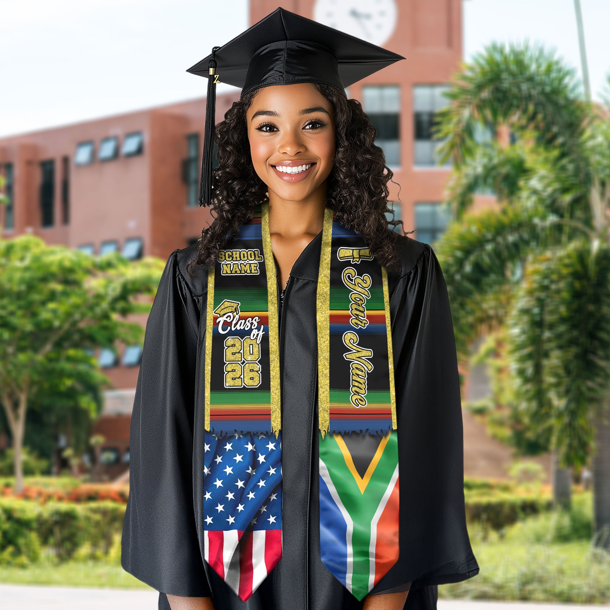 Customized South Africa Graduation Stole Featuring National Flag Heritage Style, Graduation Sash Class of 2026