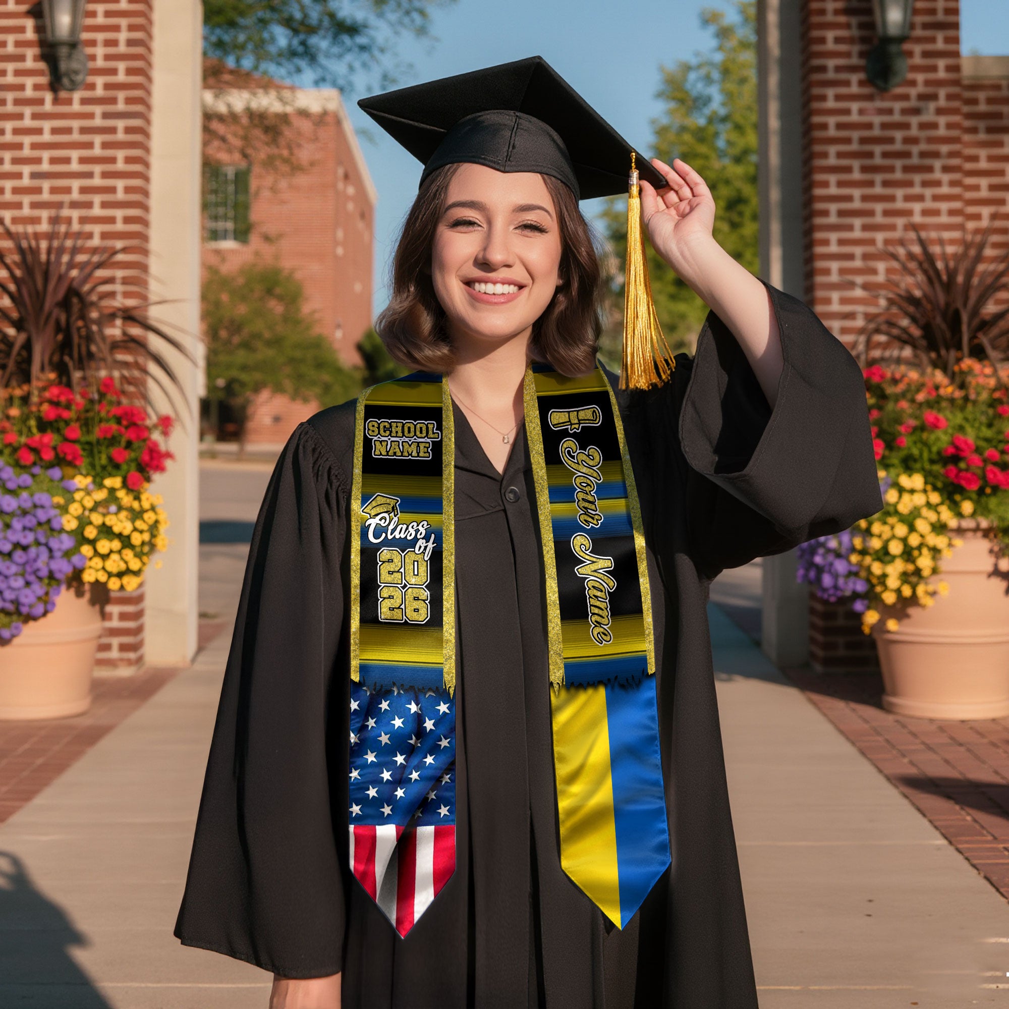 Customized Ukraine Graduation Stole Showcasing Ukrainian Flag Heritage Design, Graduation Sash Class of 2026