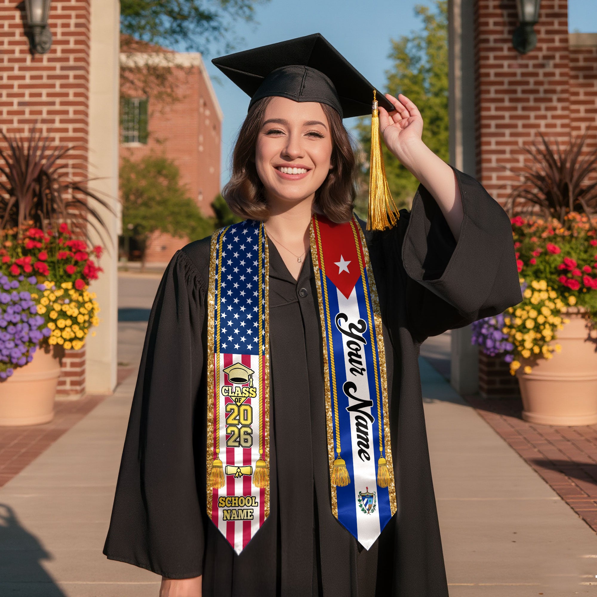 Customized Cuba Graduation Stole with Cuban Flag Emblem, Graduation Sash for Class of 2026