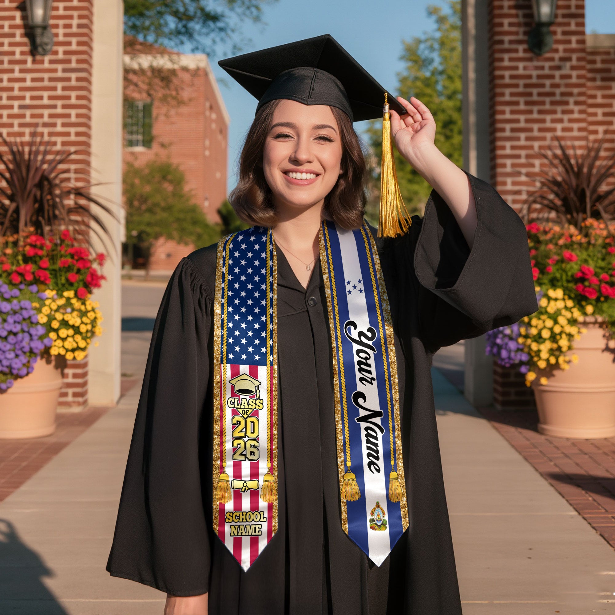 Customized Honduras Graduation Stole with Honduran Flag Emblem, Graduation Sash for Class of 2026