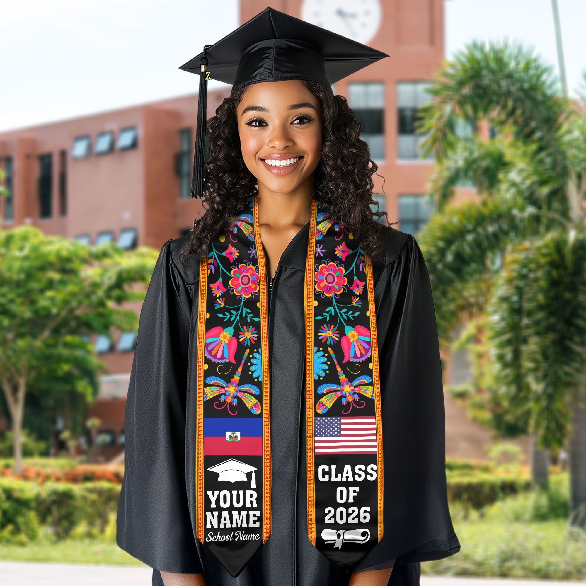 Haiti Graduation Stole 2026, Haitian Flag Sash, Custom Detail Option