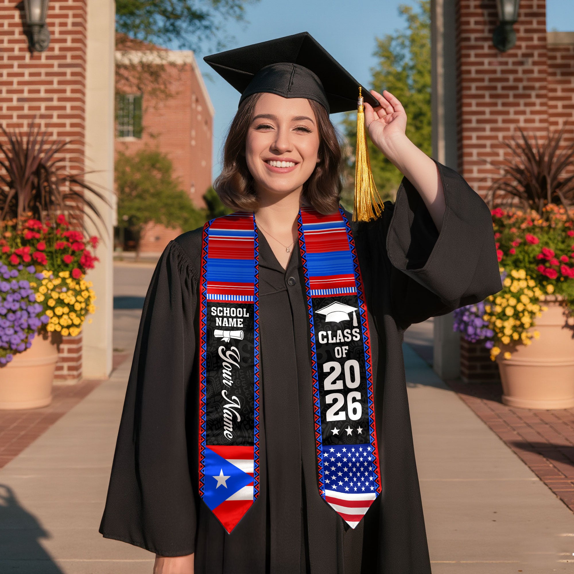 2026 Puerto Rico Flag Graduation Stole, Puerto Rican Sash, Add Your Detail