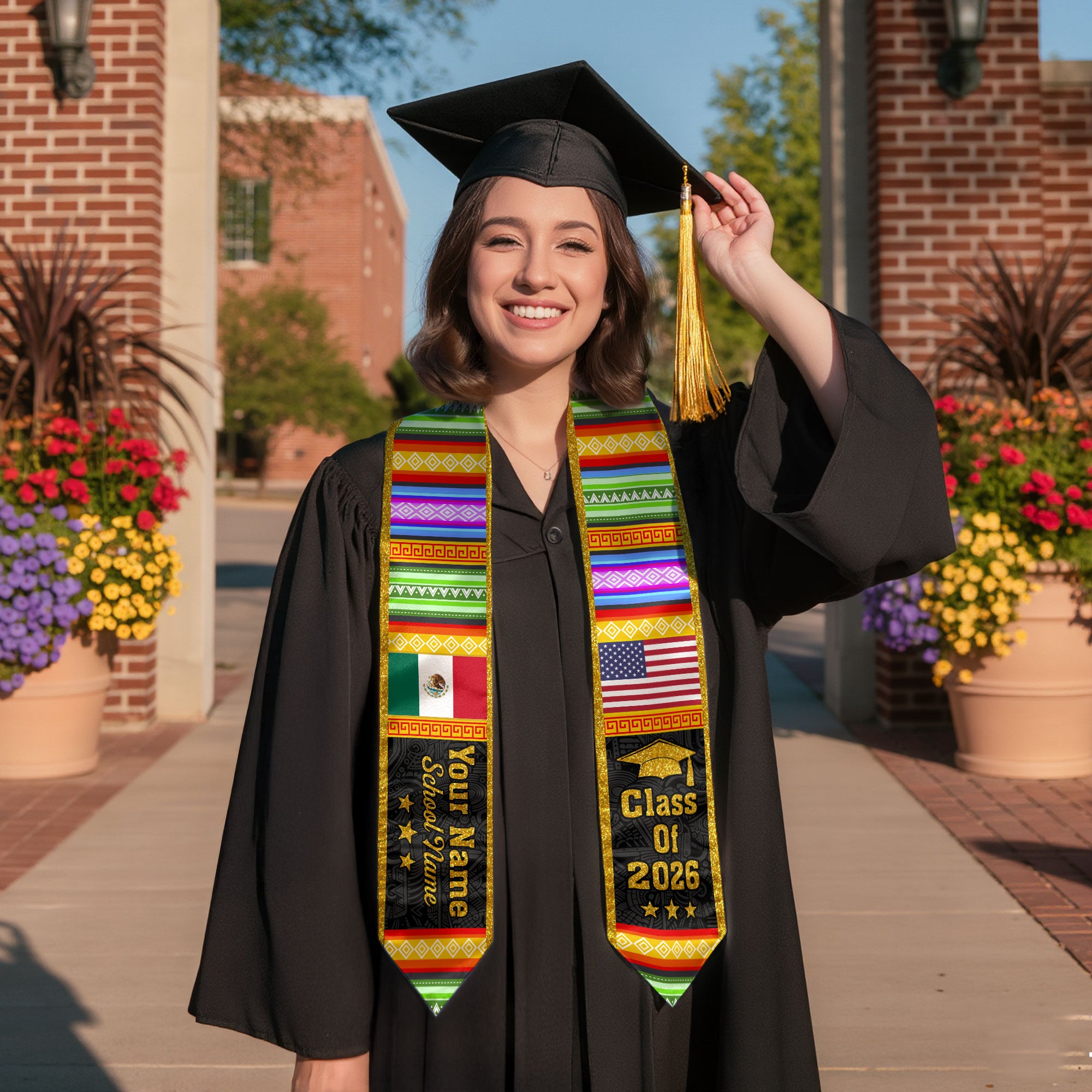 2026 Mexican Graduation Stole, Mexico Flag Sash, Personal Detail Option for Cap & Gown