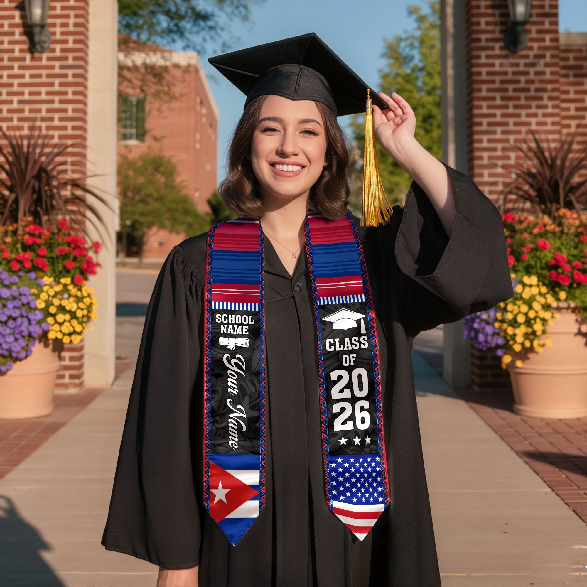 2026 Cuba Flag Graduation Stole, Cuban Sash, Personalization Option