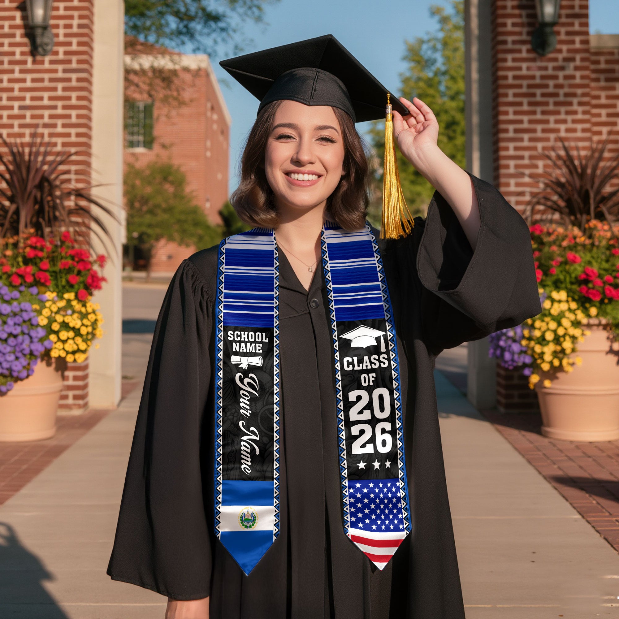 2026 El Salvador Flag Graduation Sash, El Salvador Stole, Add Custom Detail