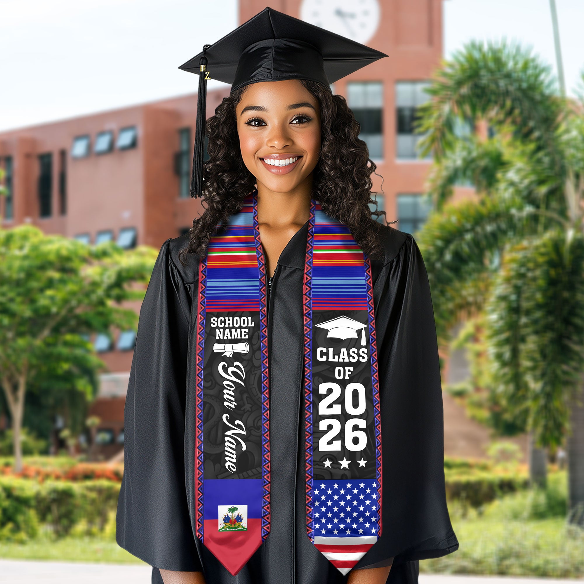 2026 Haiti Flag Graduation Sash, Haiti Stole, Add Custom Detail