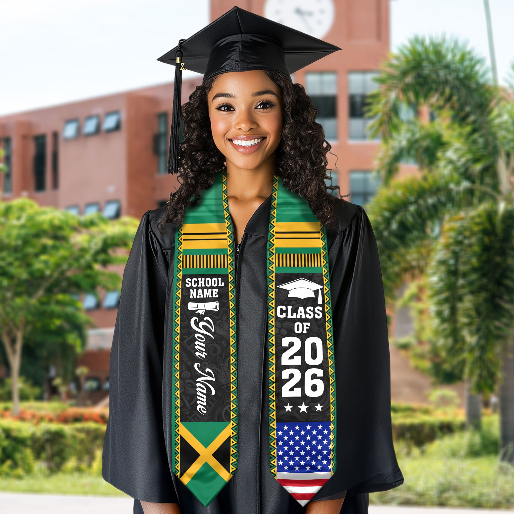 2026 Jamaica Flag Graduation Sash, Jamaica Stole, Personalization Option