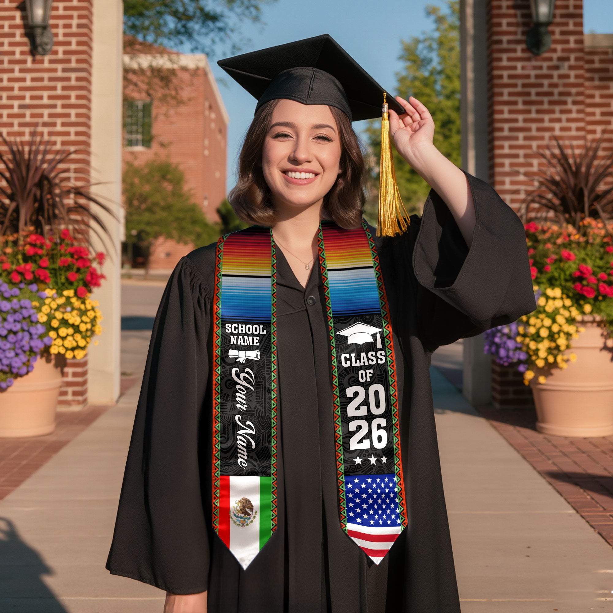 Mexican Flag Stole 2026, Mexico Graduation Sash, Optional Personalized Detail for Pictures