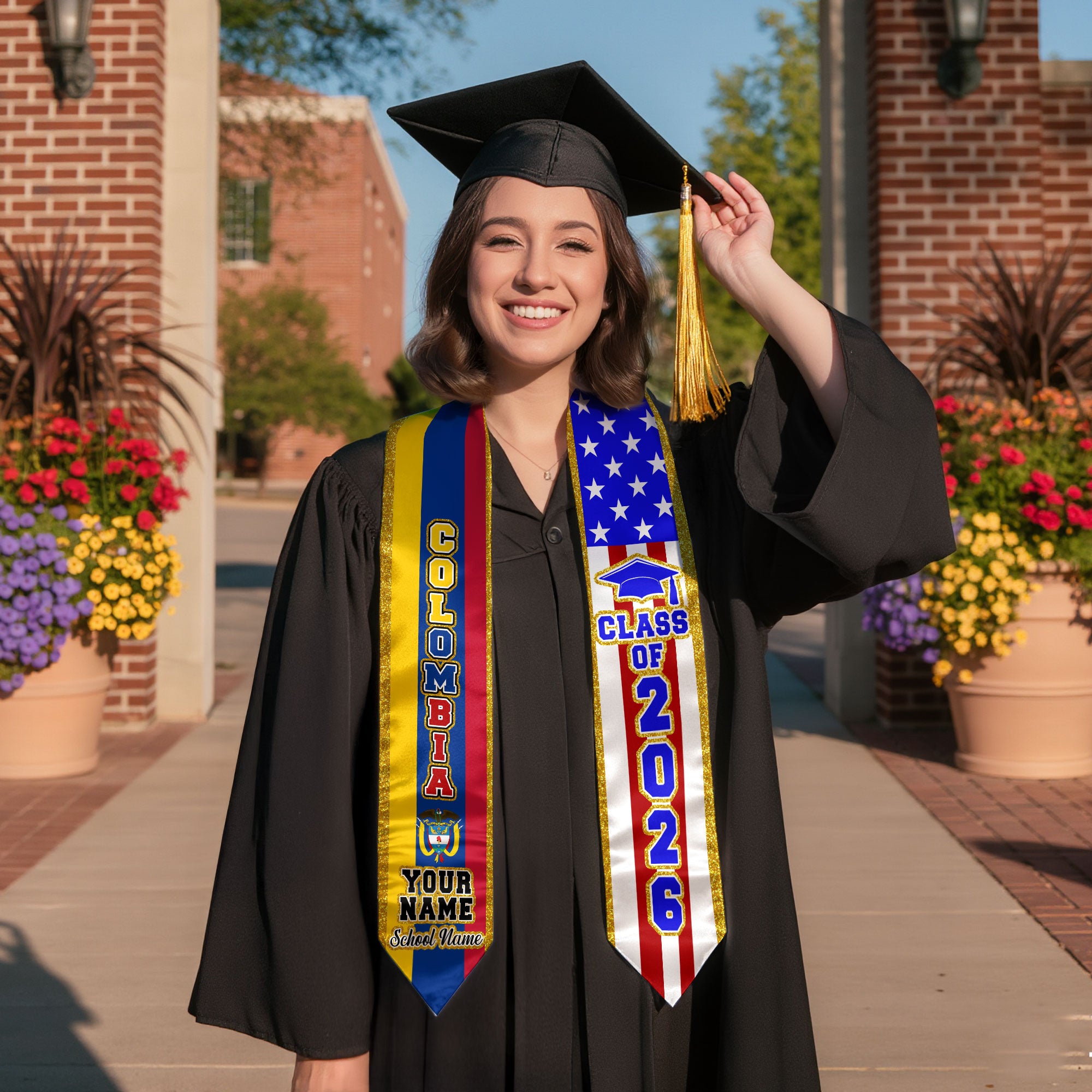 Customized Graduation Stole Colombia, Colombia Flag Graduation Sash, Custom Stole for Graduation 2026